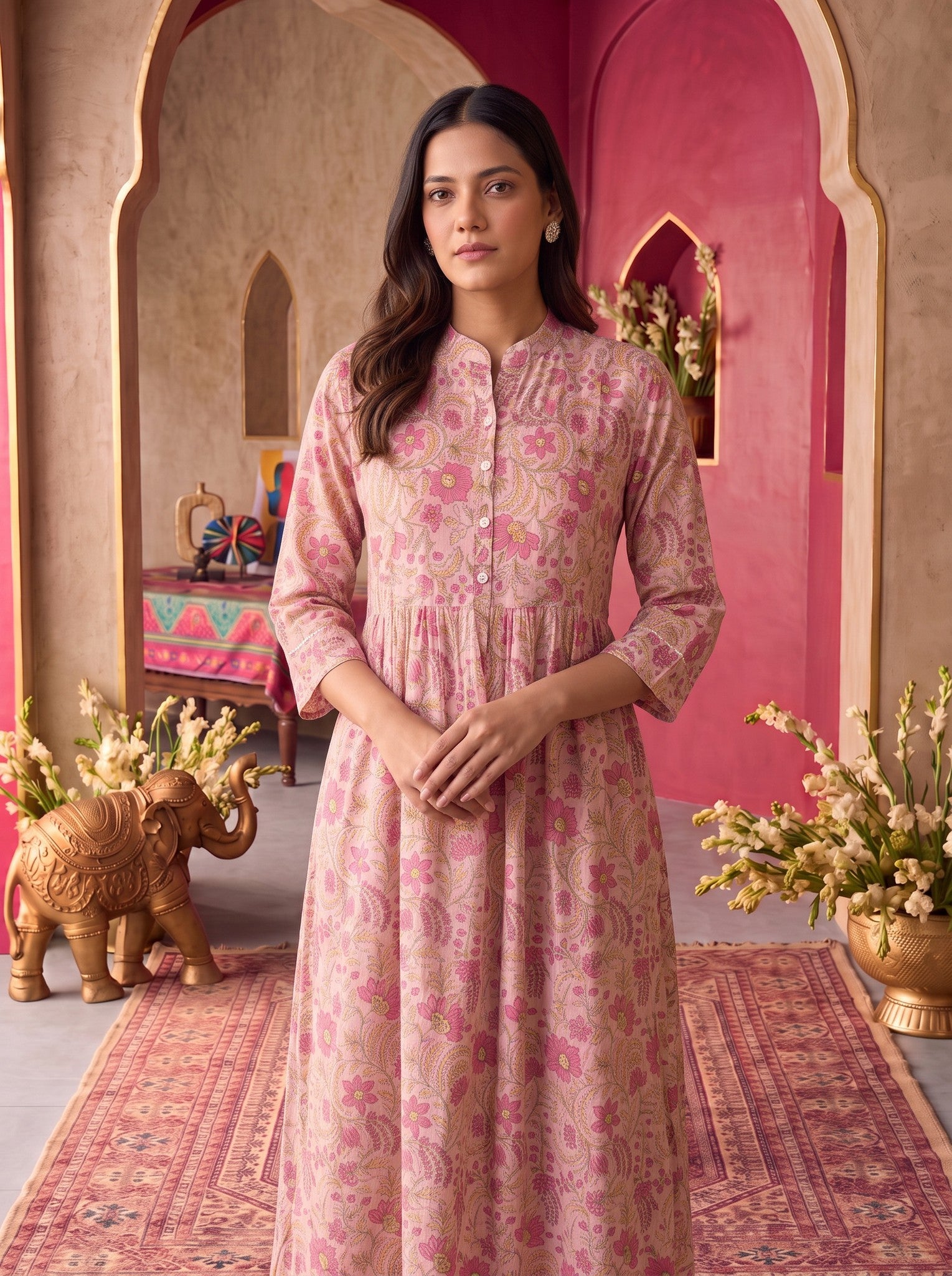 Rayon Printed Flared Calf Length Kurta