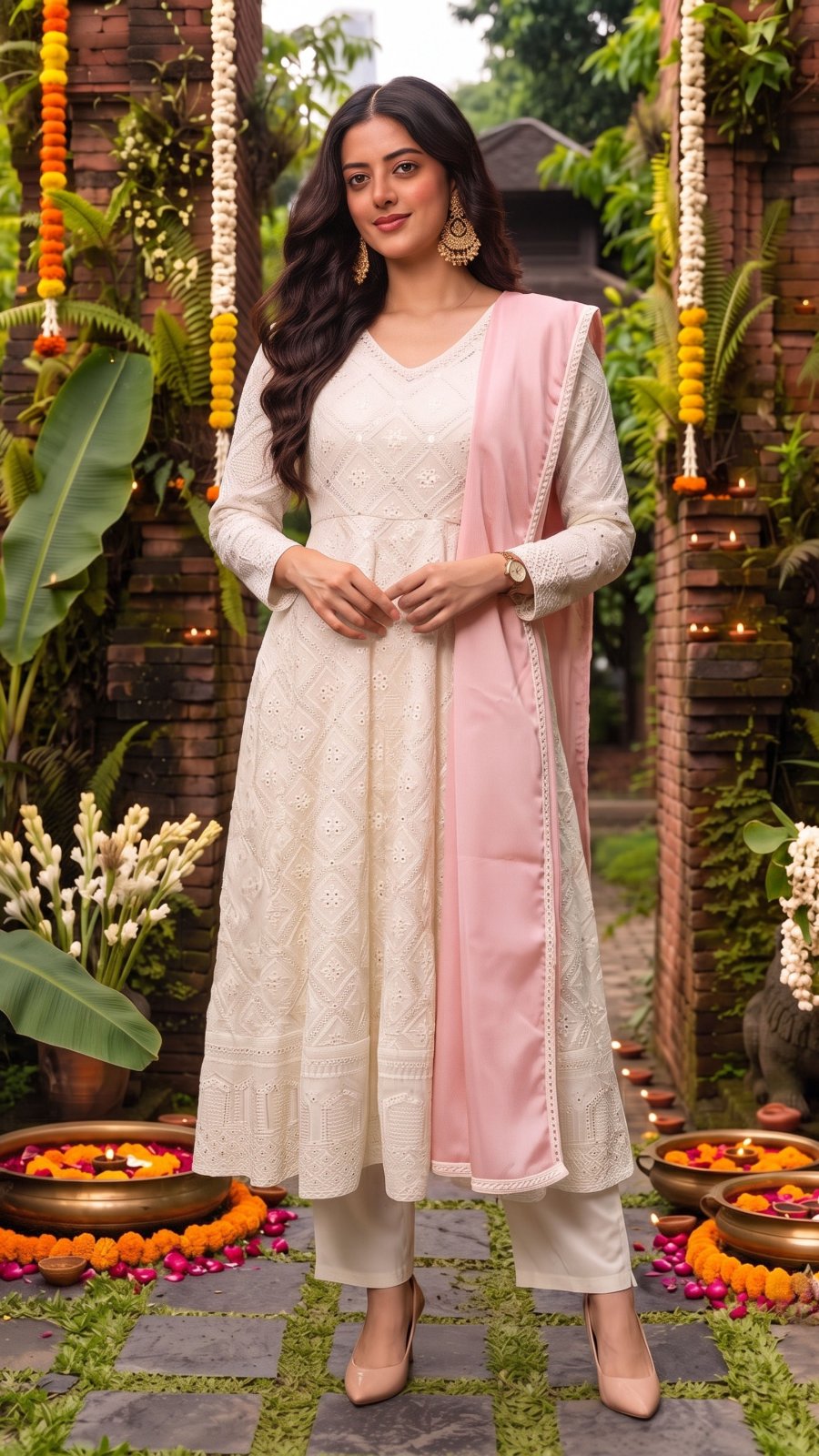 Rayon Embroidered Flared Calf Length Kurta With Pant and Dupatta