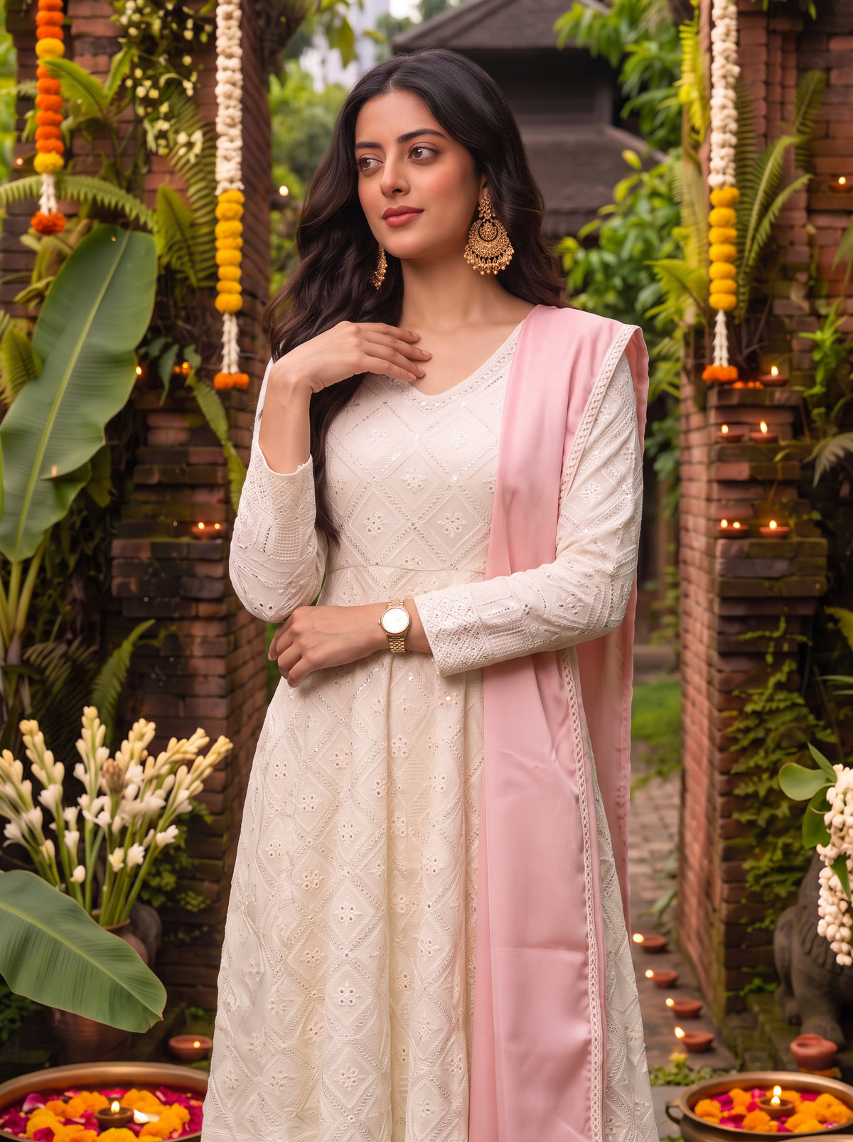 Rayon Embroidered Flared Calf Length Kurta With Pant and Dupatta