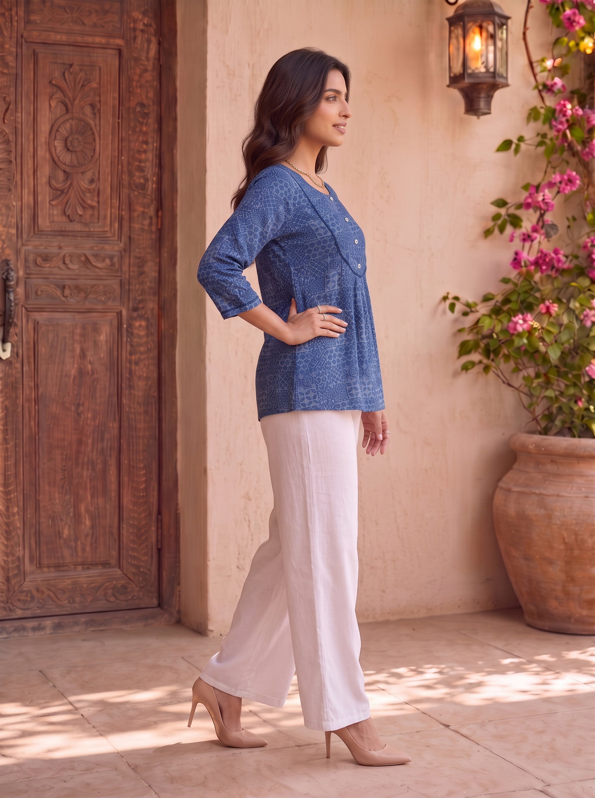 Buy Rayon Printed Peplum Short Length Short Kurta-Blue