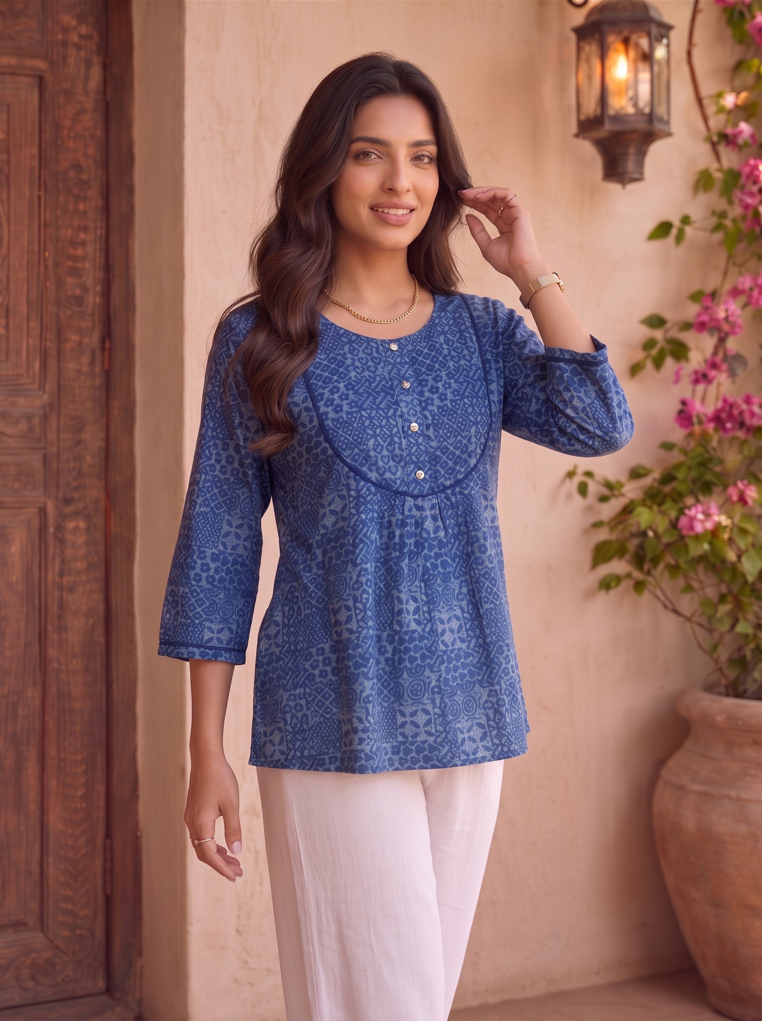 Rayon Printed Peplum Short Length Short Kurta