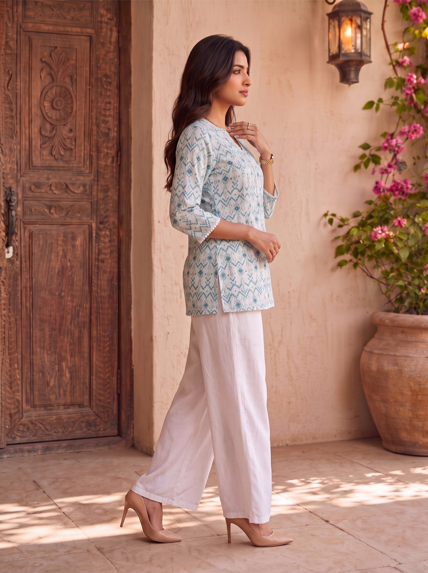 Buy Rayon Printed Straight Short Length Short Kurta-Off White