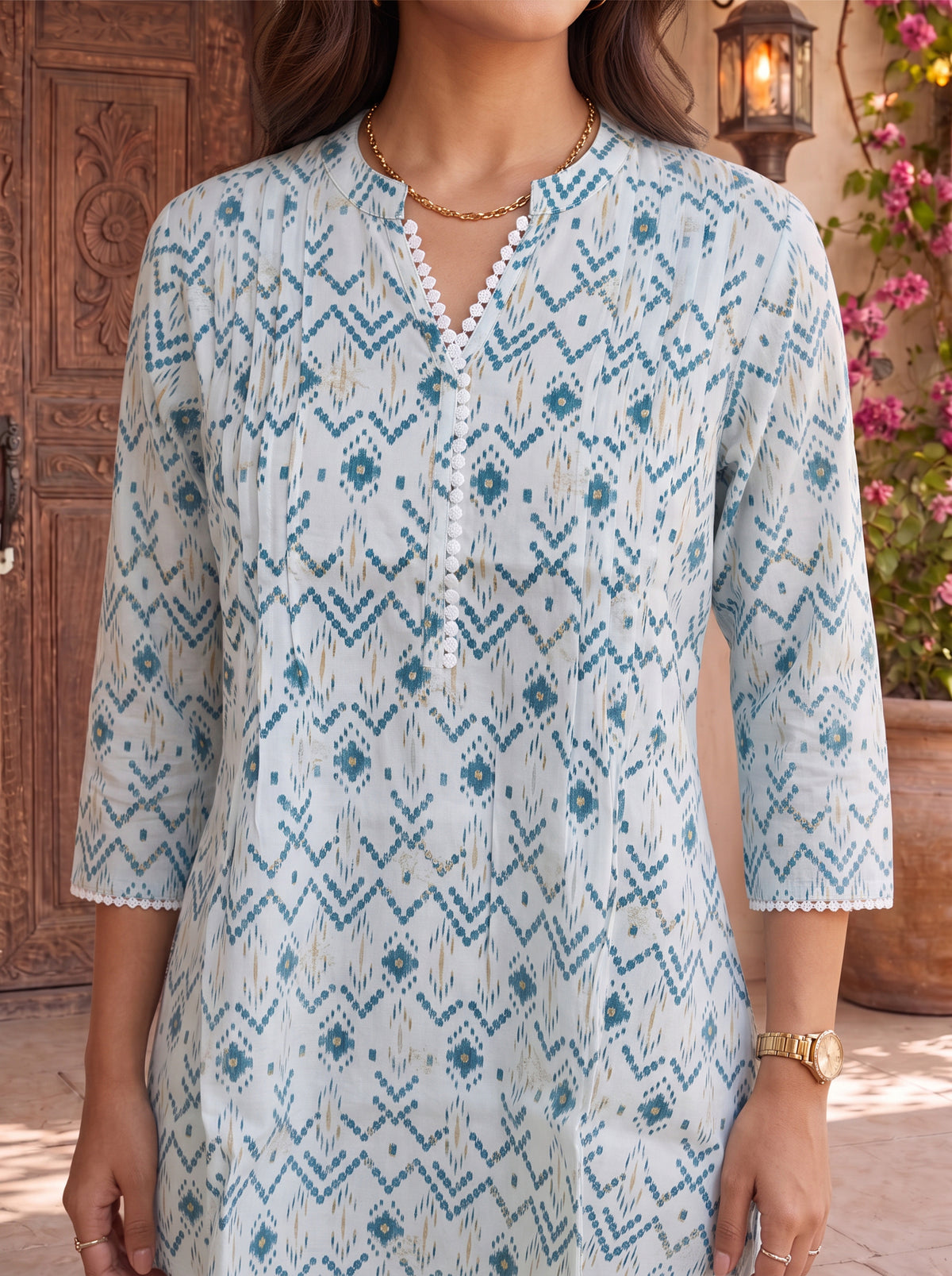 Buy Rayon Printed Straight Short Length Short Kurta-Off White