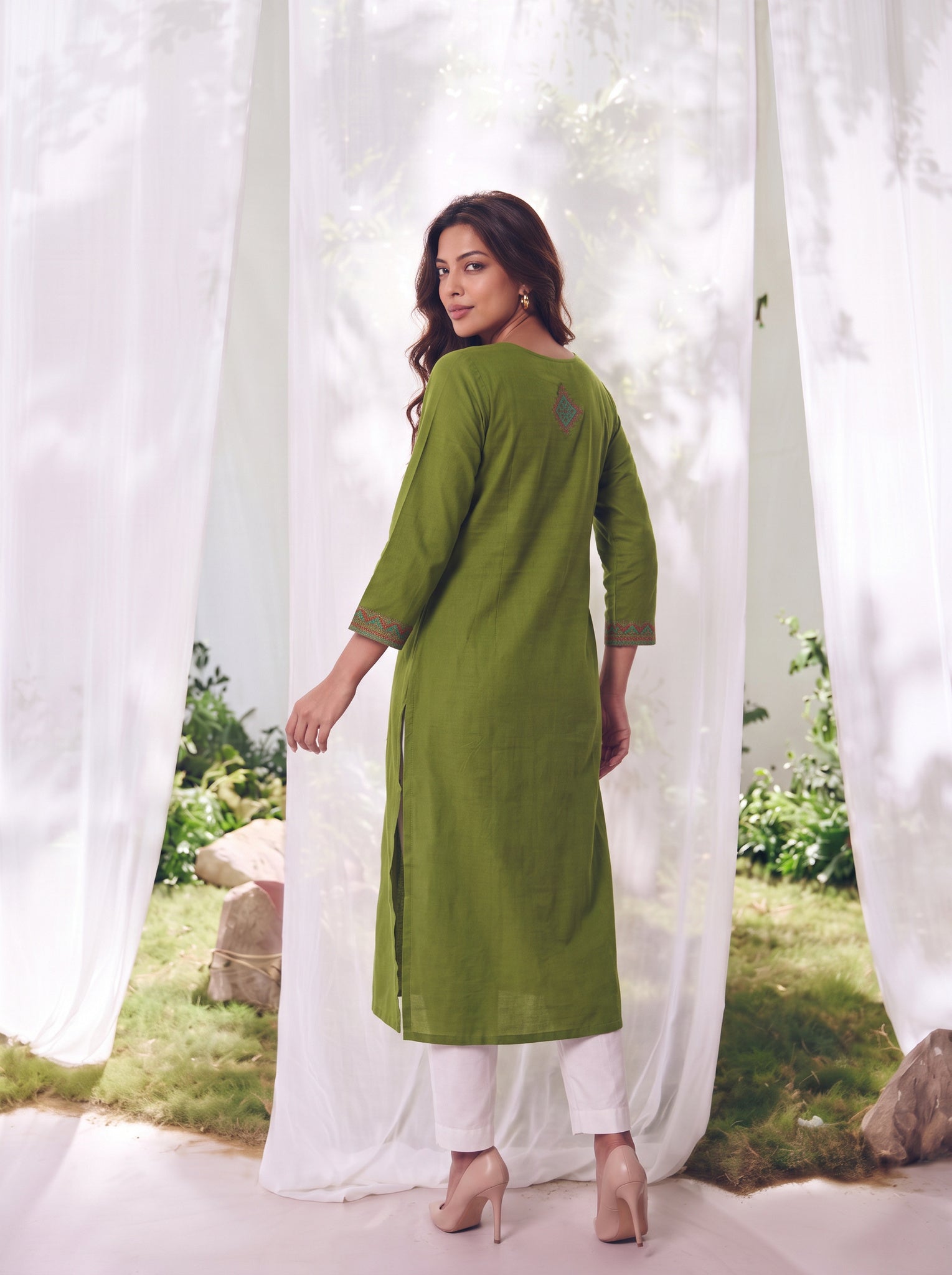 Rayon Embroidered Straight Calf Length Kurta