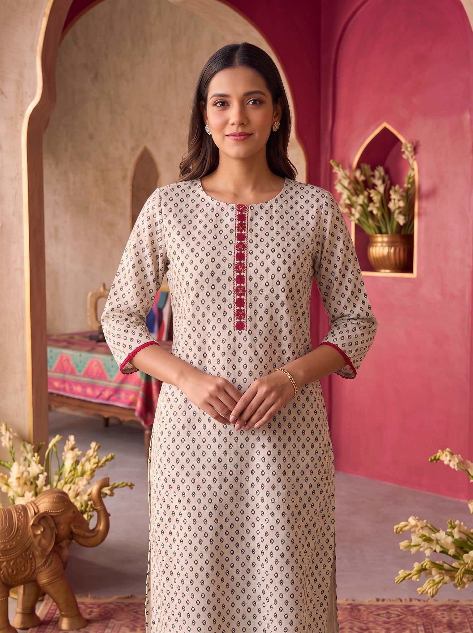 Rayon Embroidered Straight Knee Length Kurta