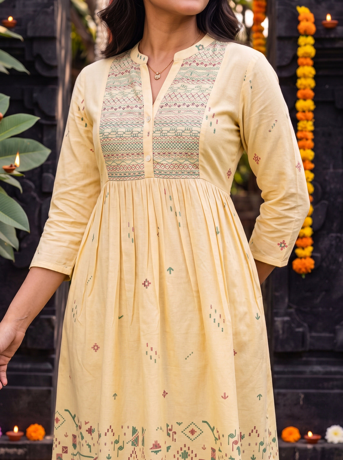 Cotton Embroidered Flared Calf Length Kurta