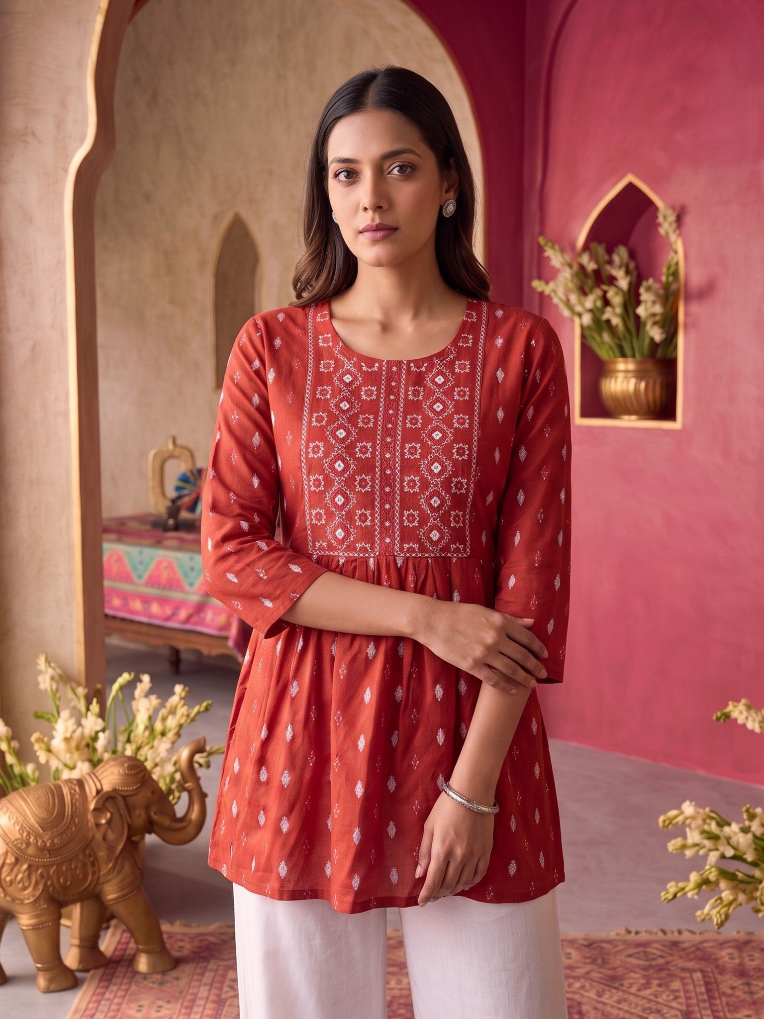 Rayon Embroidered A-Line Short Length Short Kurta