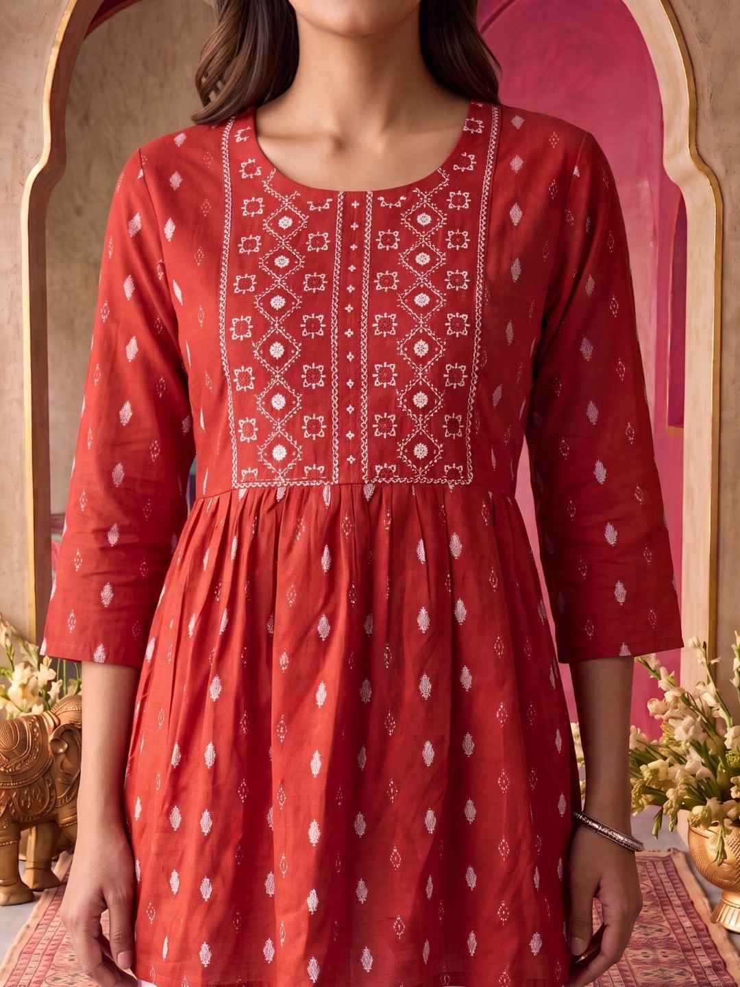 Rayon Embroidered A-Line Short Length Short Kurta