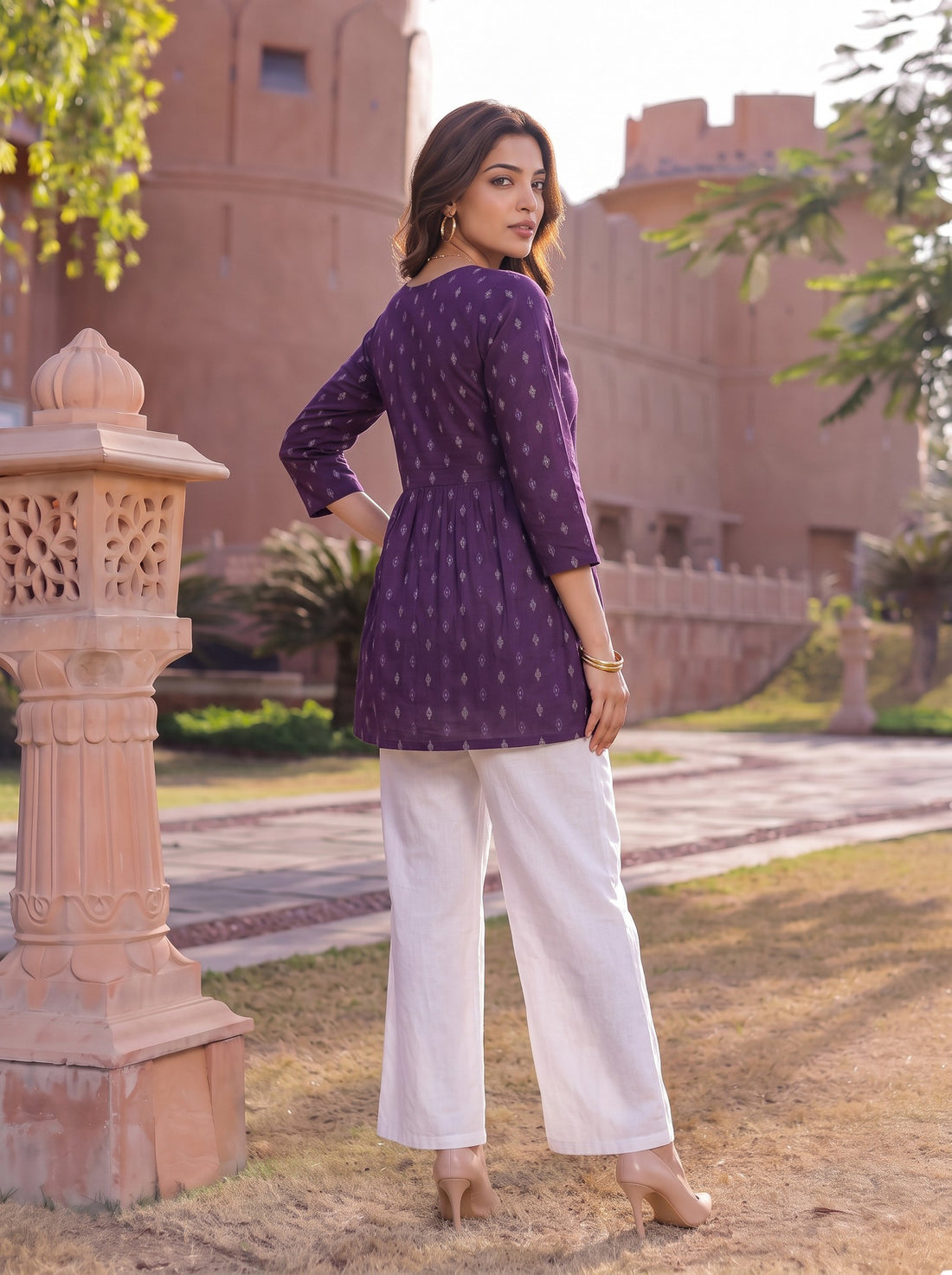 Buy Rayon Embroidered A-Line Short Length Short Kurta-Purple