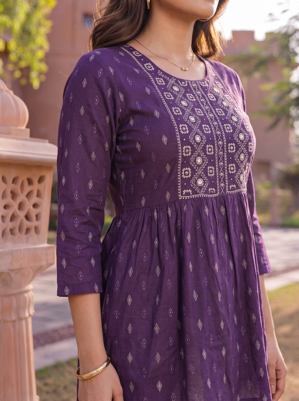 Buy Rayon Embroidered A-Line Short Length Short Kurta-Purple