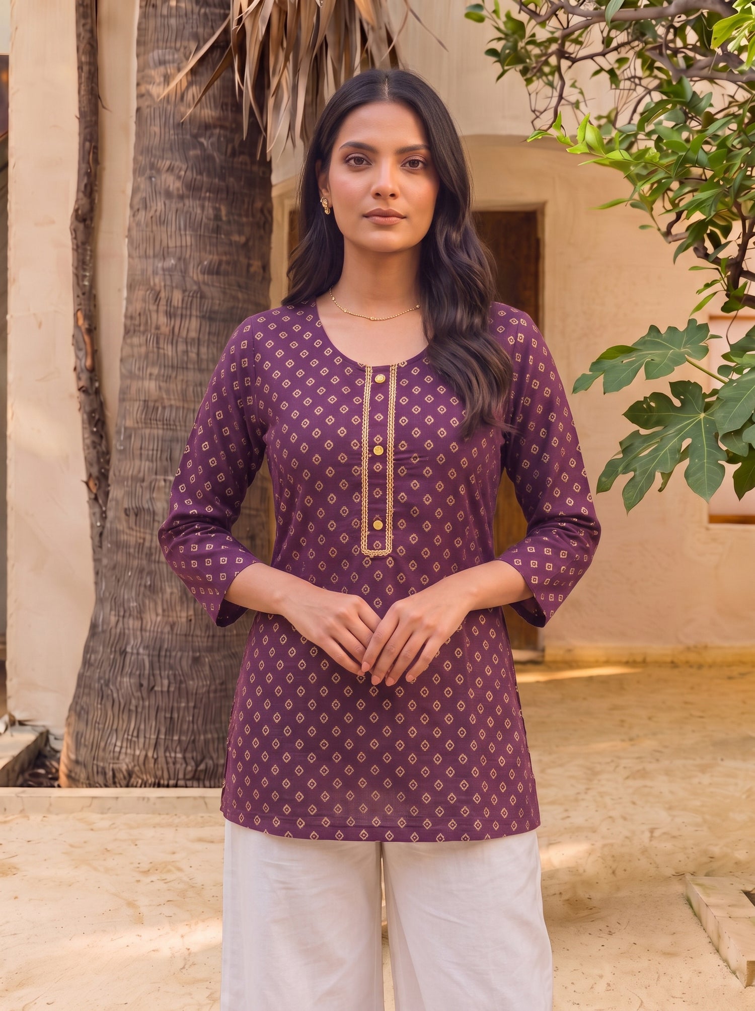 Buy Rayon Printed Straight Short Length Short Kurta-Wine