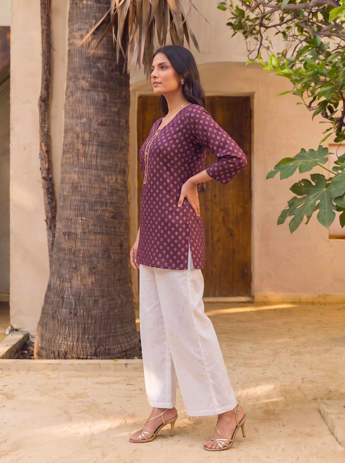Buy Rayon Printed Straight Short Length Short Kurta-Wine