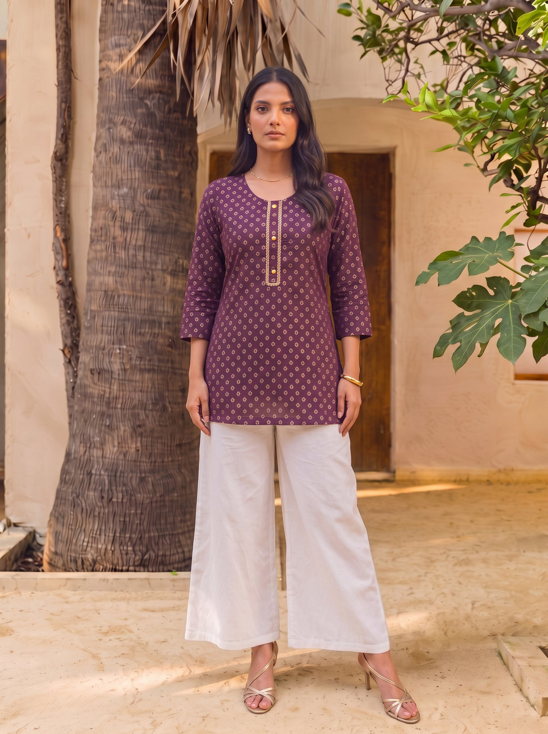 Buy Rayon Printed Straight Short Length Short Kurta-Wine