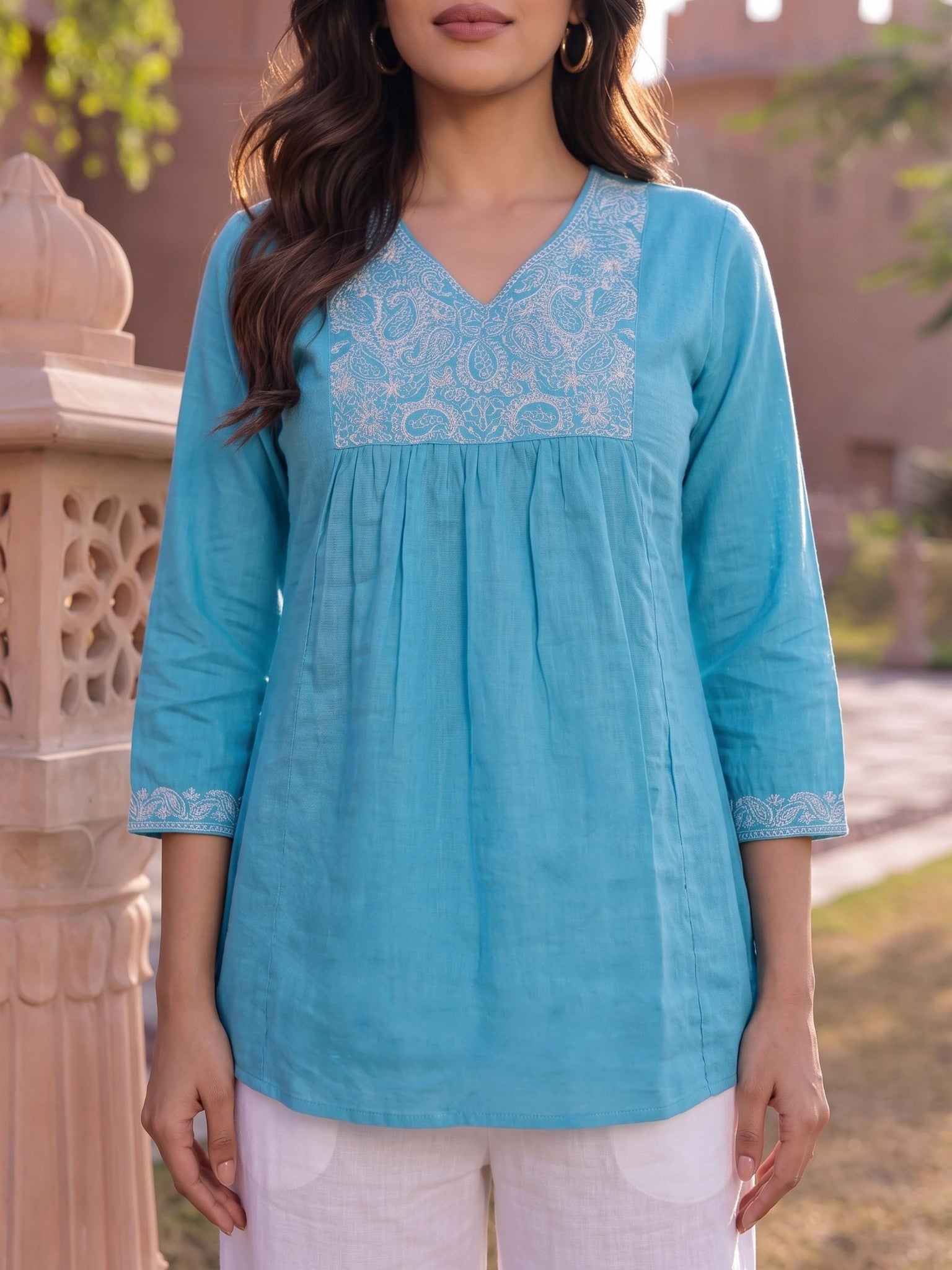 Cotton Embroidered A-Line Short Length Short Kurta