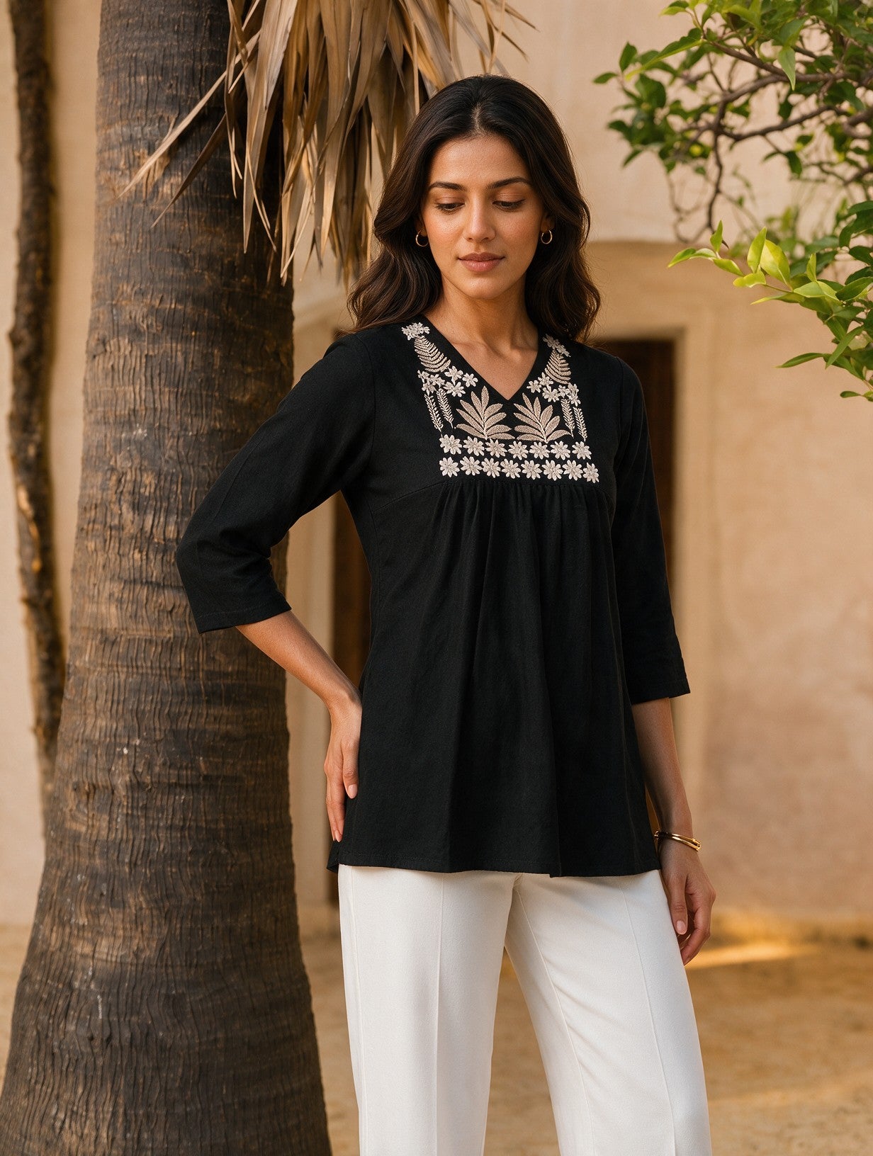 Cotton Embroidered A-Line Short Length Short Kurta
