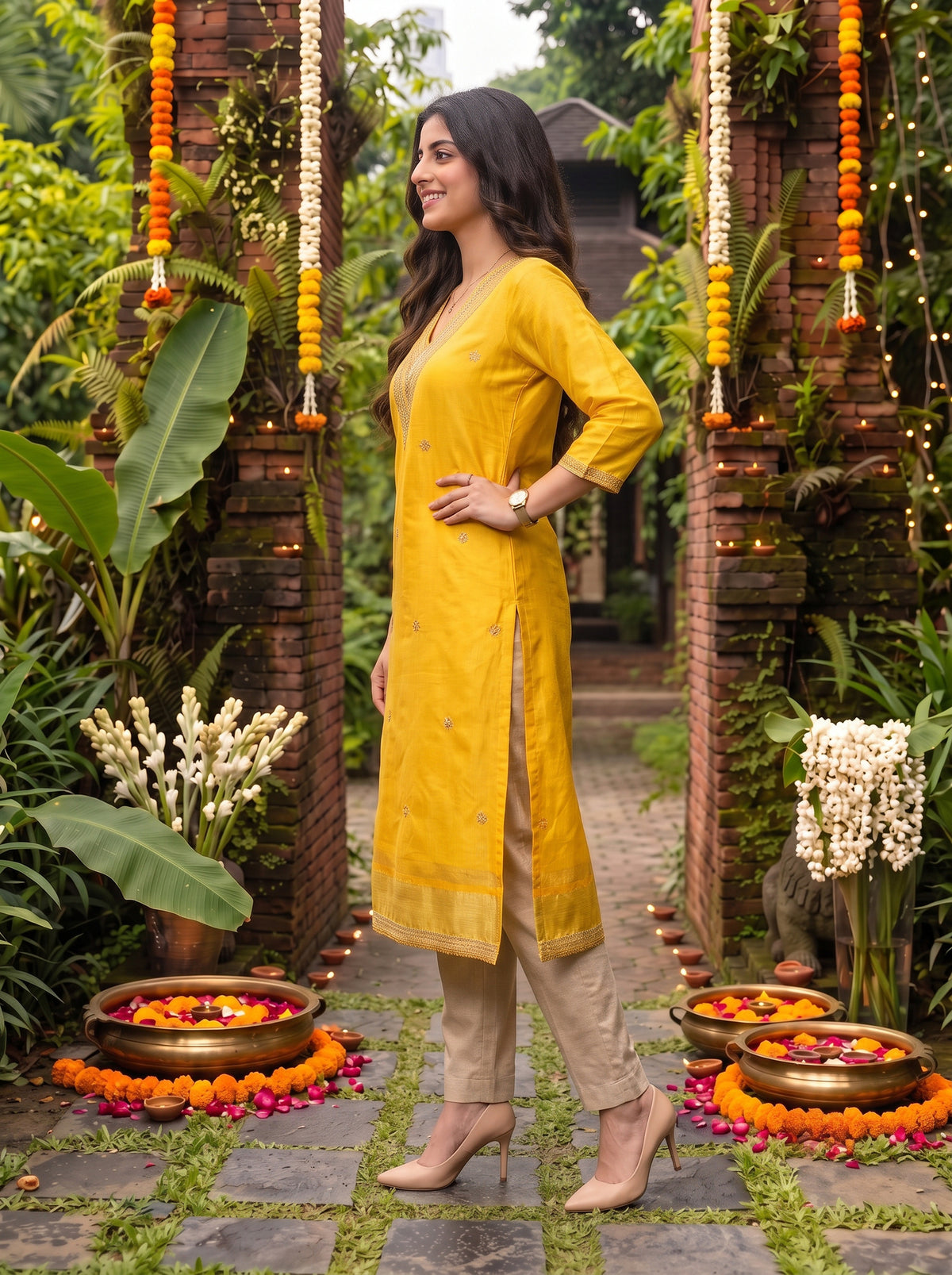 Chanderi Embroidered Straight Calf Length Kurta