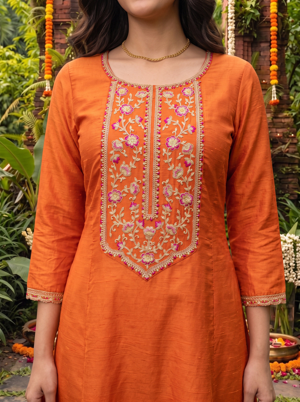 Viscose Embroidered Flared Calf Length Kurta With Pant and Dupatta