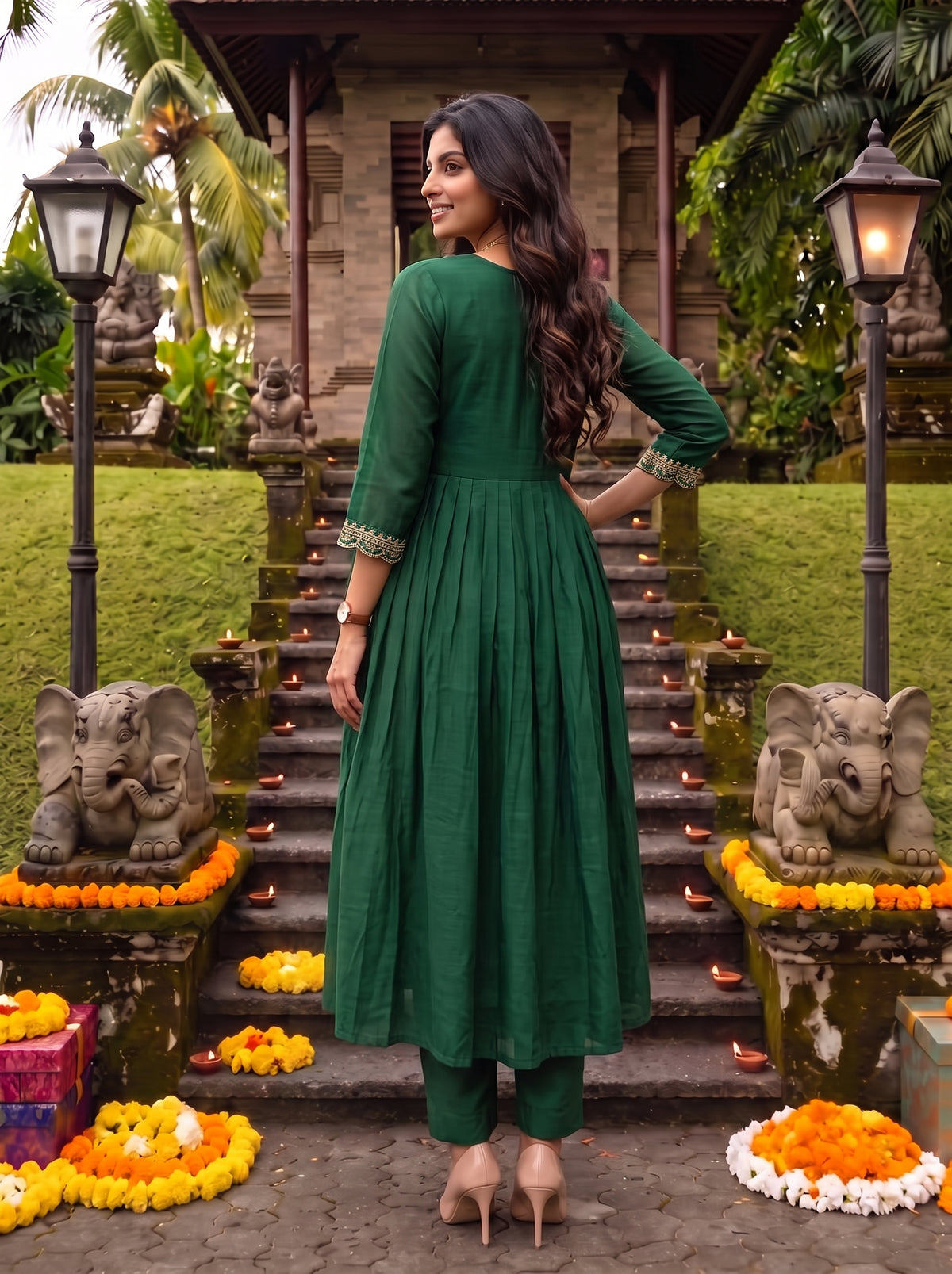 Viscose Embroidered Flared Calf Length Kurta With Pant and Dupatta