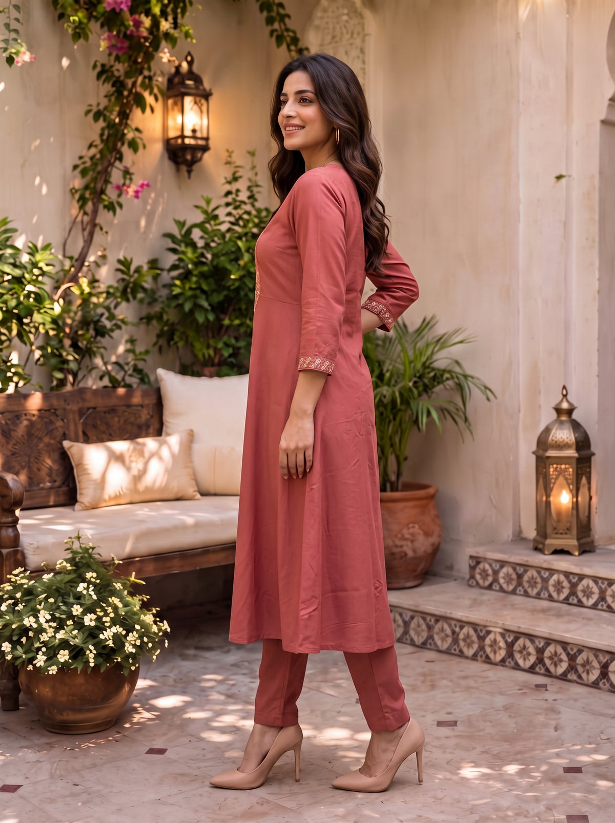 Viscose Embroidered A-Line Co-Ord Set