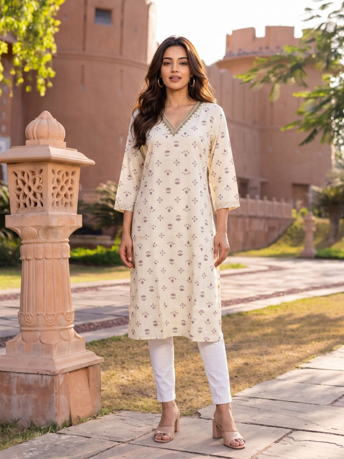 Buy Rayon Embroidered Straight Calf Length Kurta-Off White