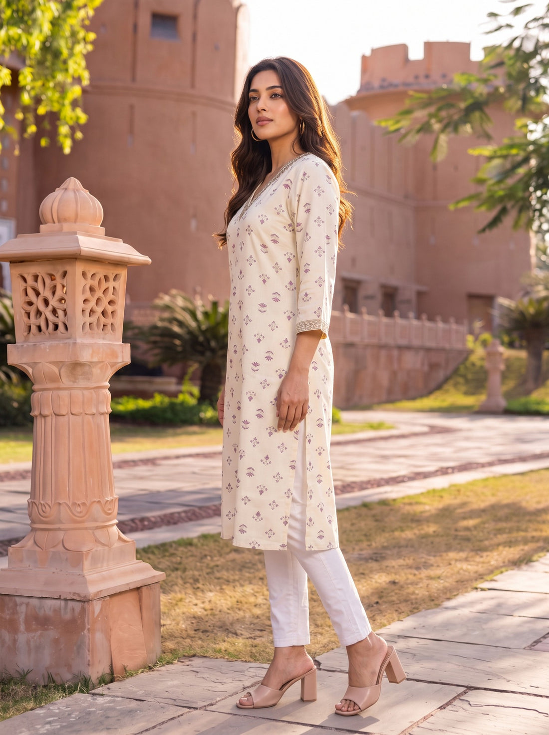Buy Rayon Embroidered Straight Calf Length Kurta-Off White