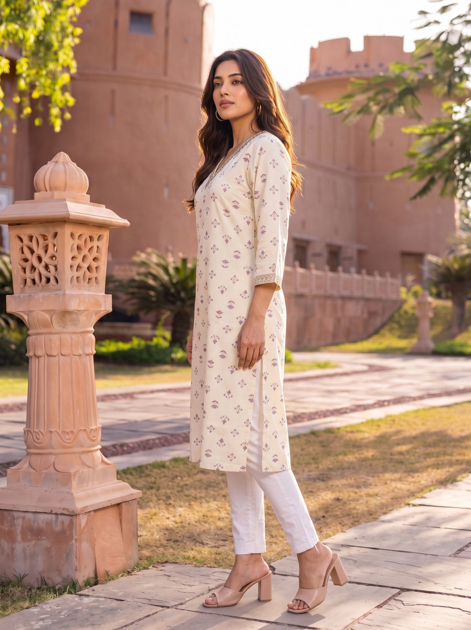 Buy Rayon Embroidered Straight Calf Length Kurta-Off White