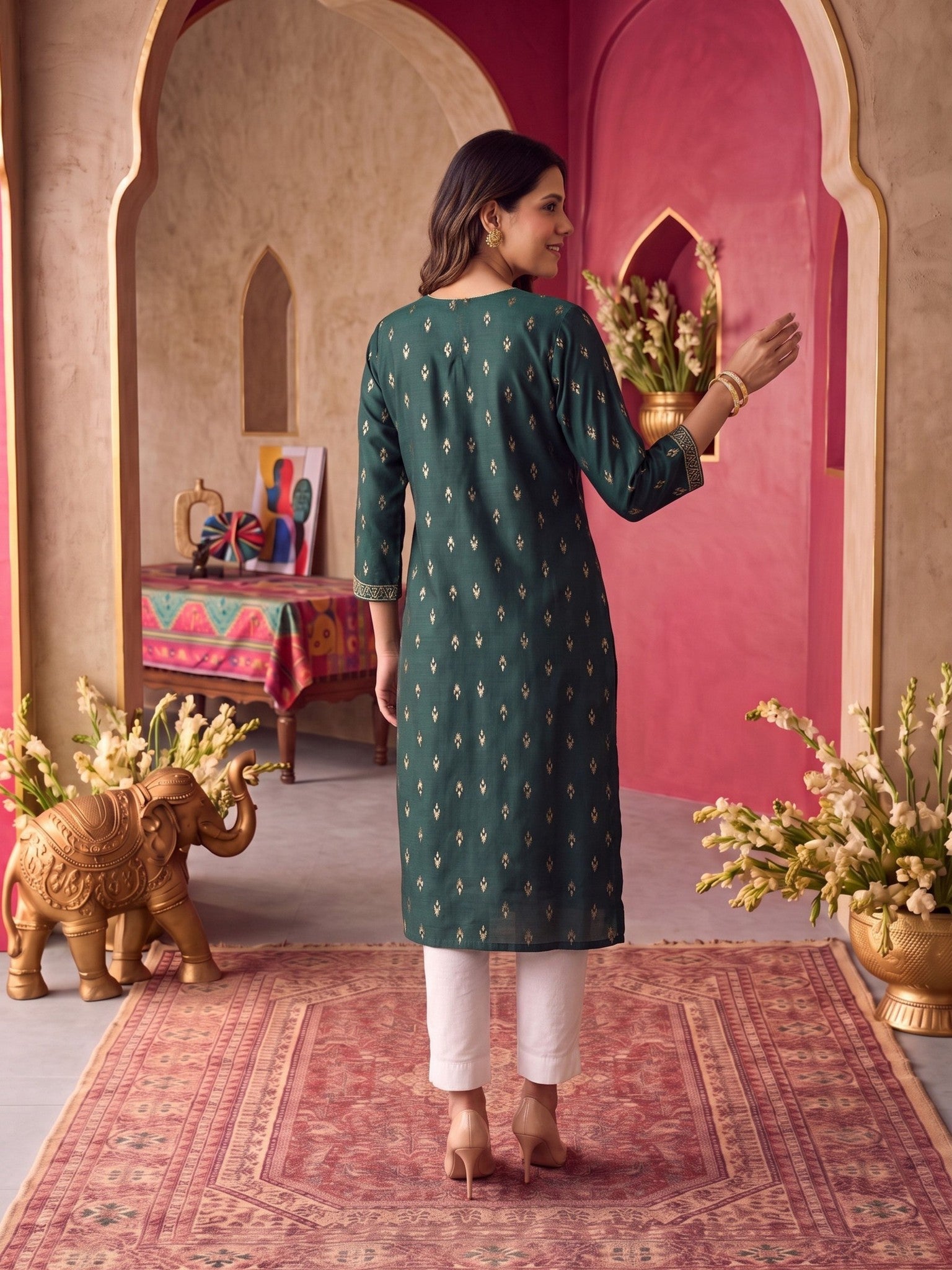 Rayon Embroidered Straight Calf Length Kurta