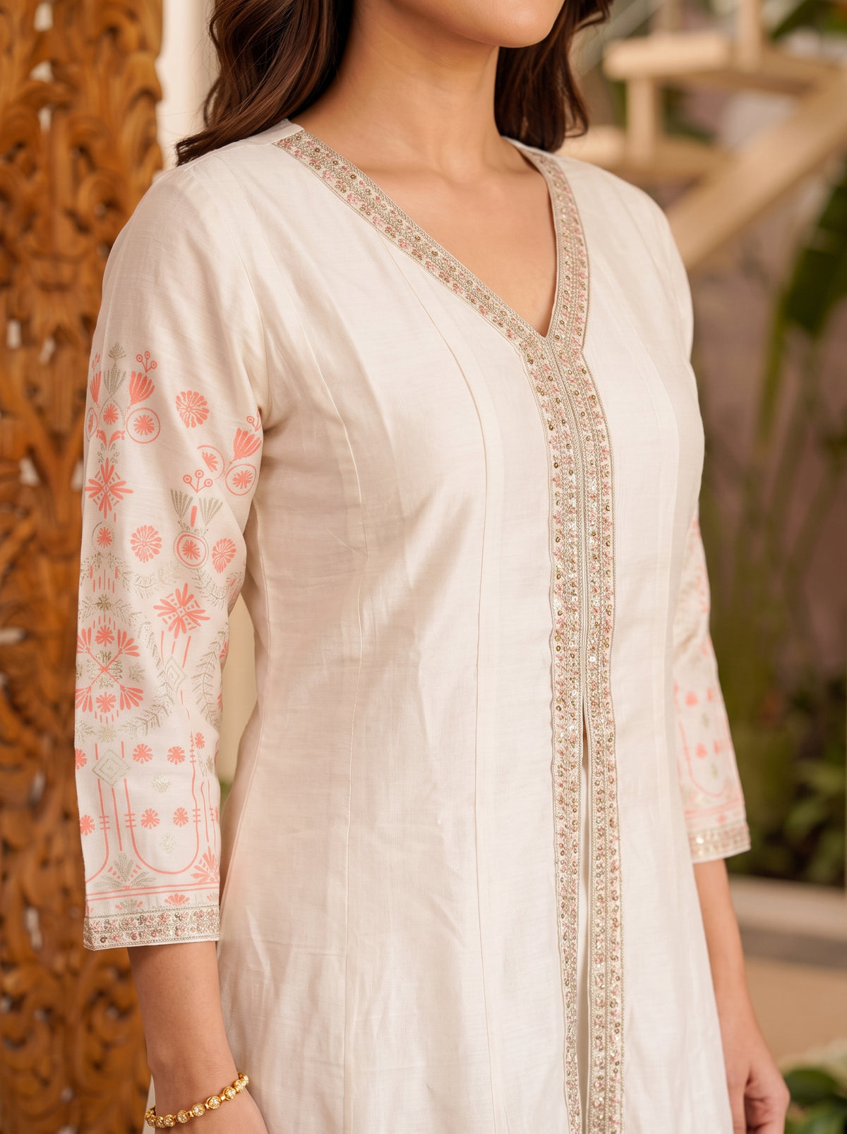 Viscose Embroidered Flared Calf Length Kurta