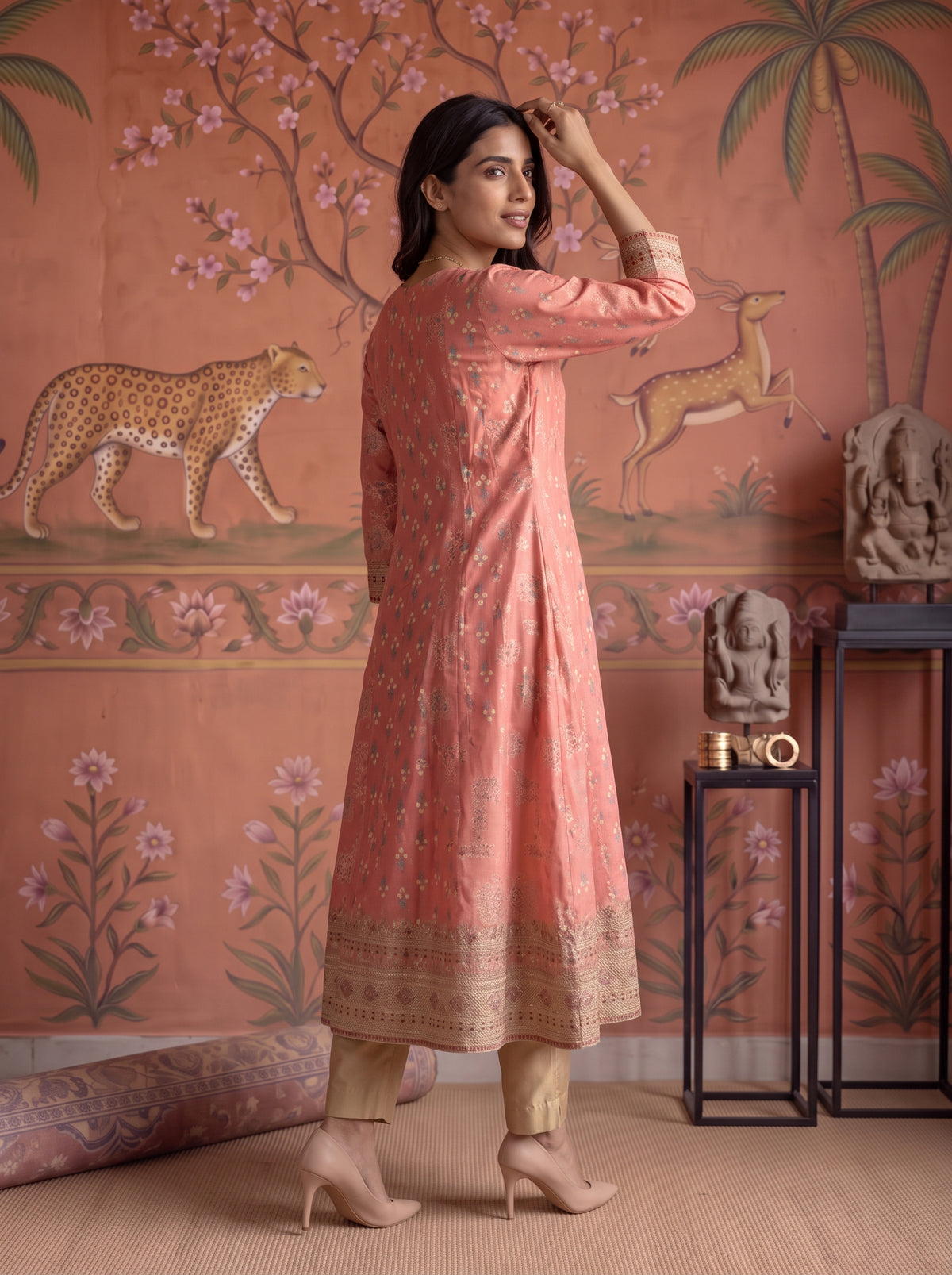 Viscose Embroidered Flared Calf Length Kurta