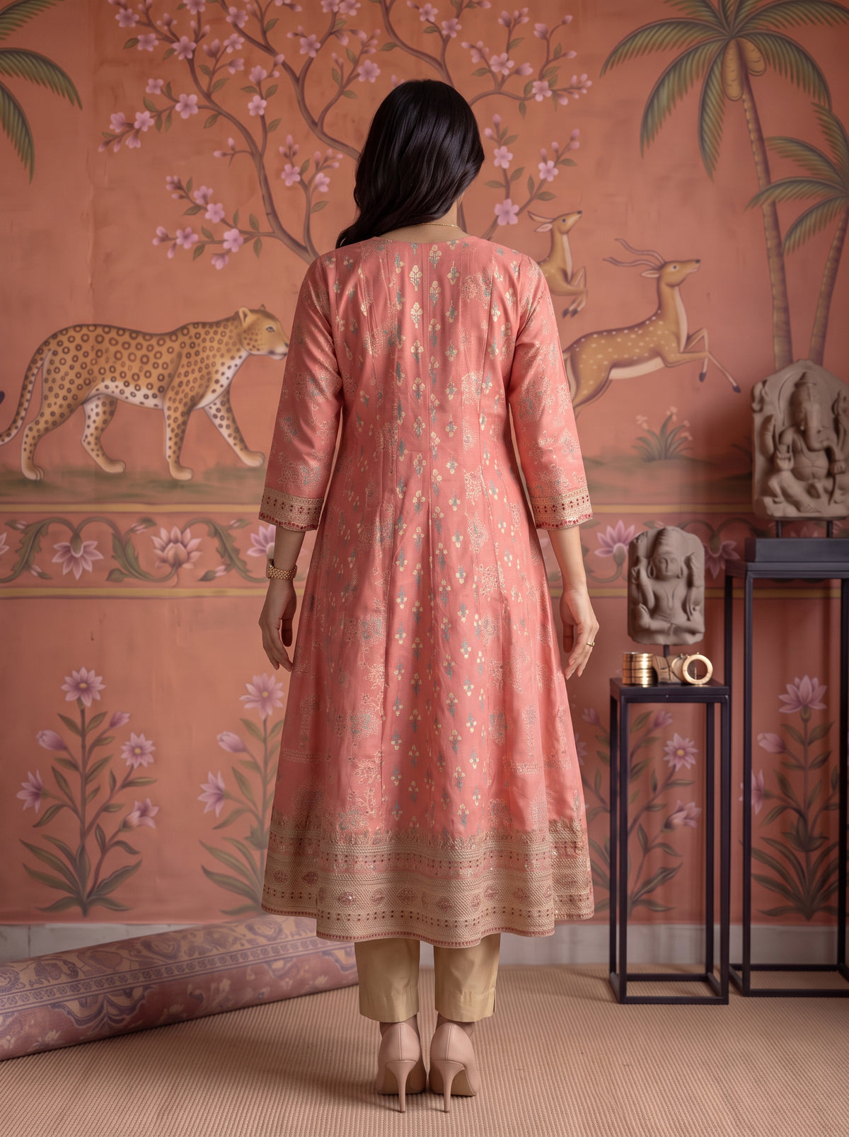 Viscose Embroidered Flared Calf Length Kurta