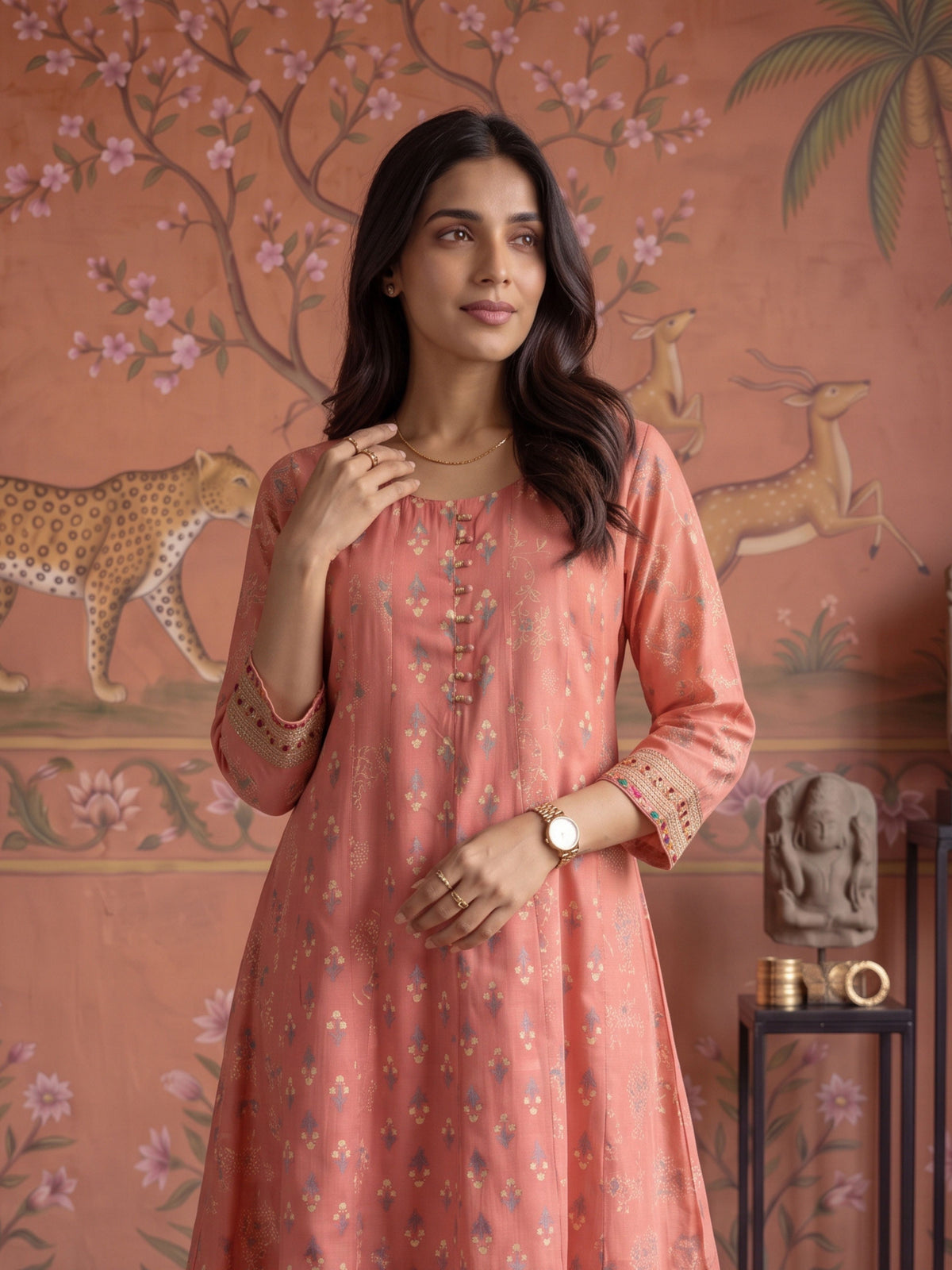 Buy Viscose Embroidered Flared Calf Length Kurta-Orange