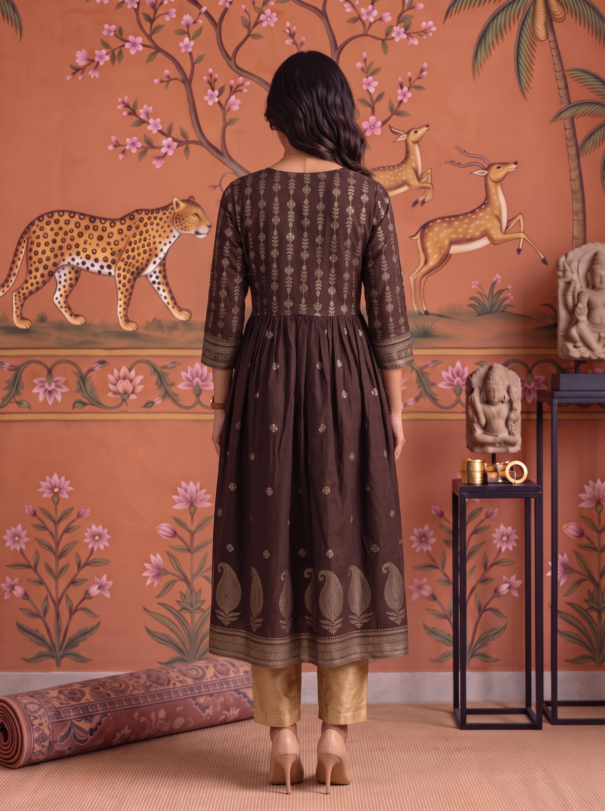 Viscose Printed Flared Calf Length Kurta