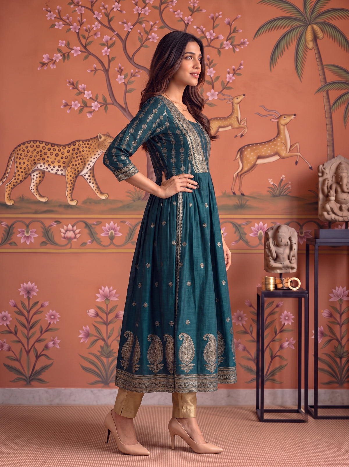Viscose Printed Flared Calf Length Kurta