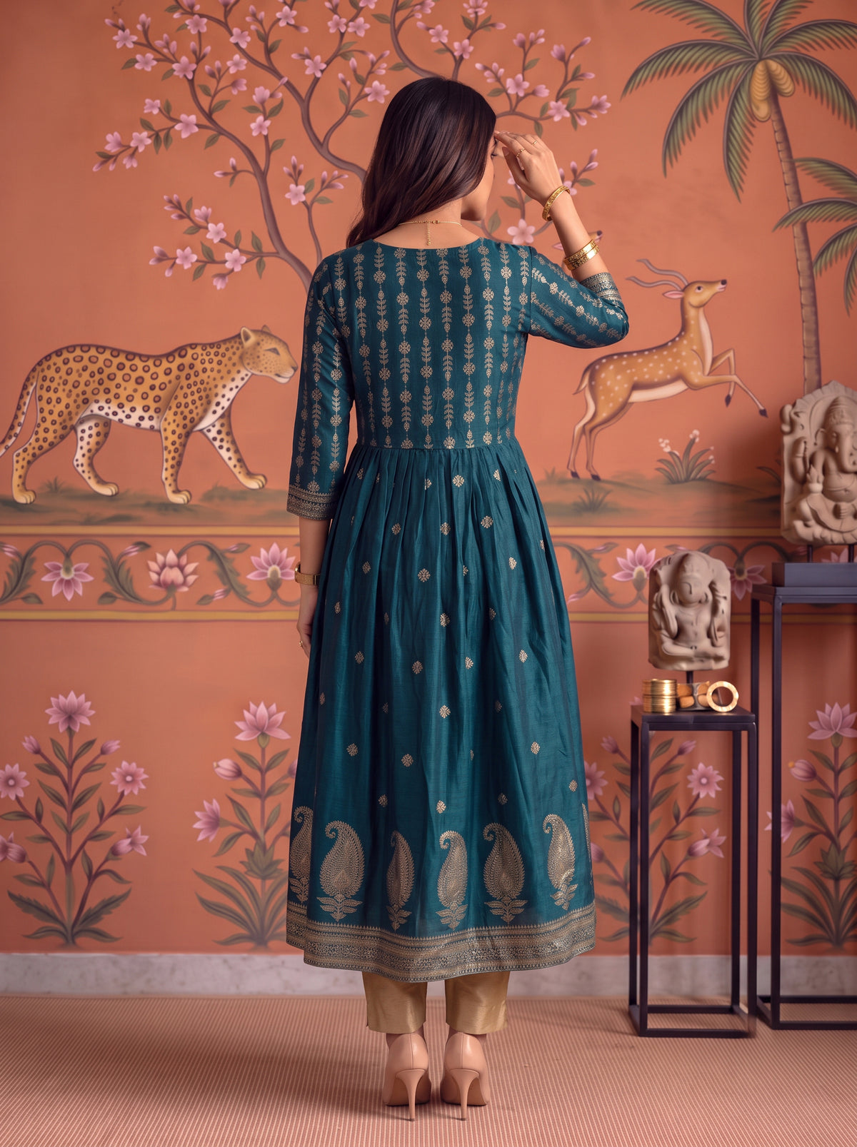 Viscose Printed Flared Calf Length Kurta