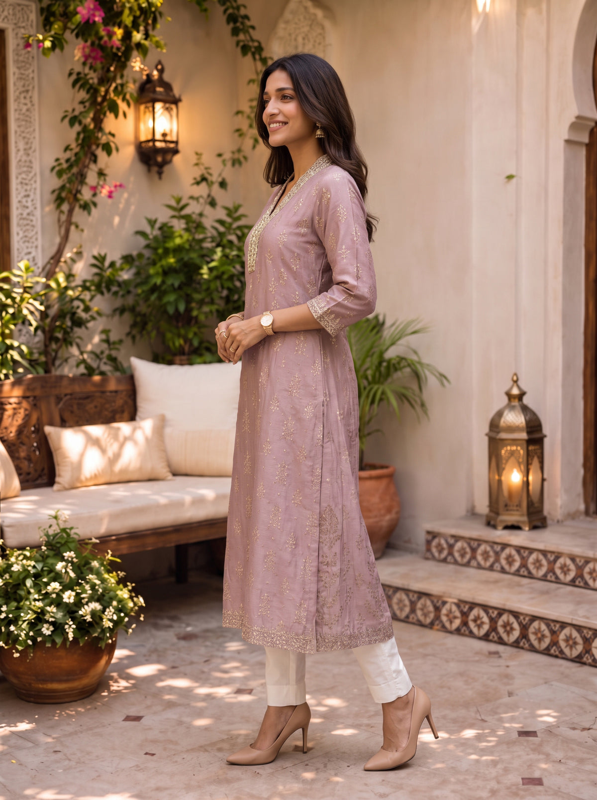 Viscose Embroidered Flared Calf Length Kurta