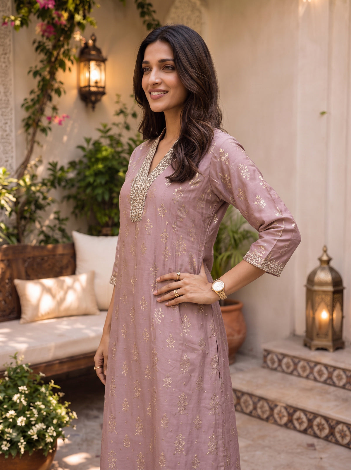 Viscose Embroidered Flared Calf Length Kurta