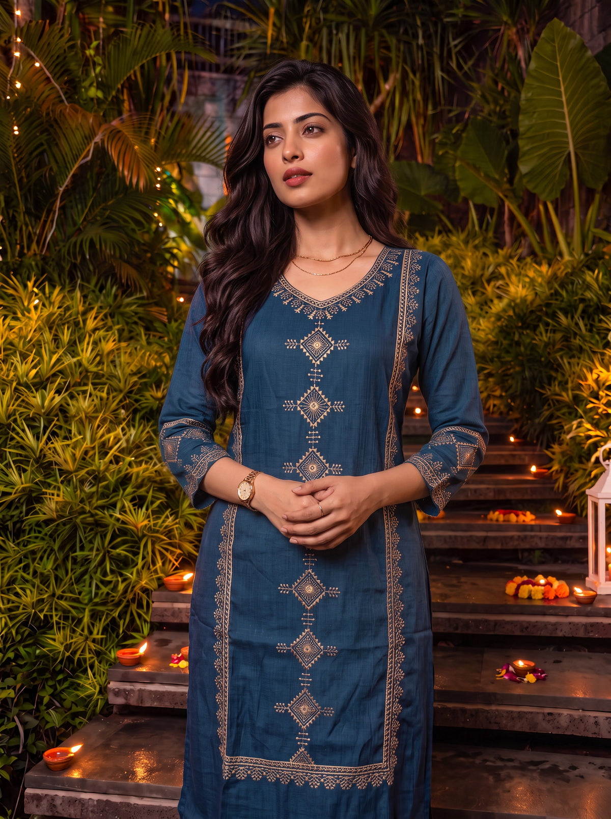 Viscose Embroidered Straight Calf Length Kurta