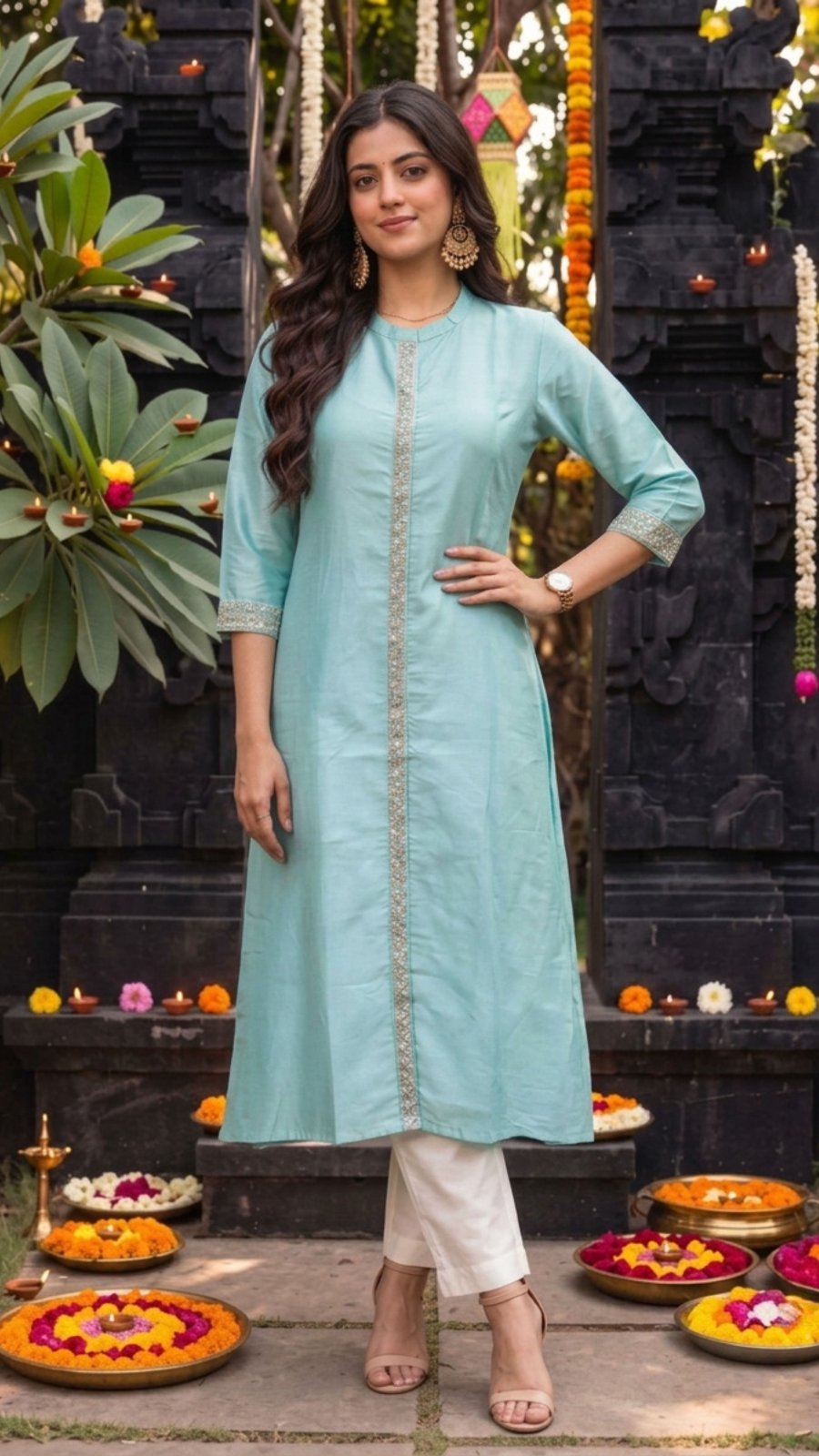 Viscose Embroidered A-Line Calf Length Kurta