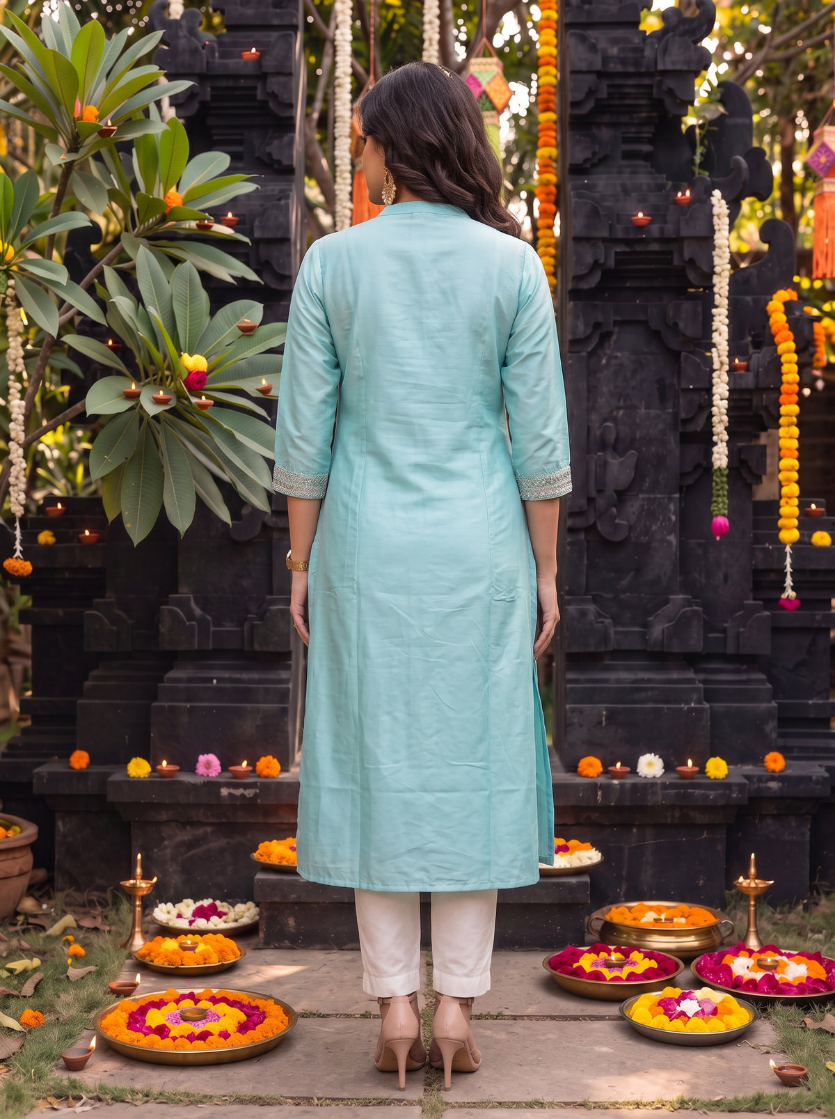 Viscose Embroidered A-Line Calf Length Kurta