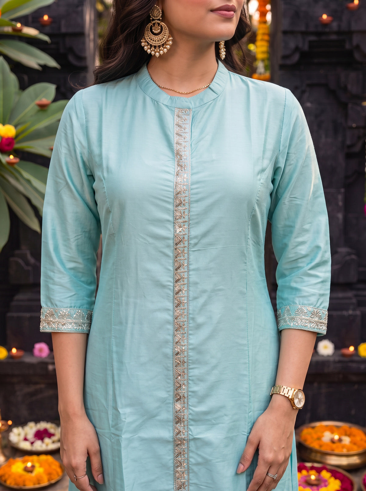 Viscose Embroidered A-Line Calf Length Kurta