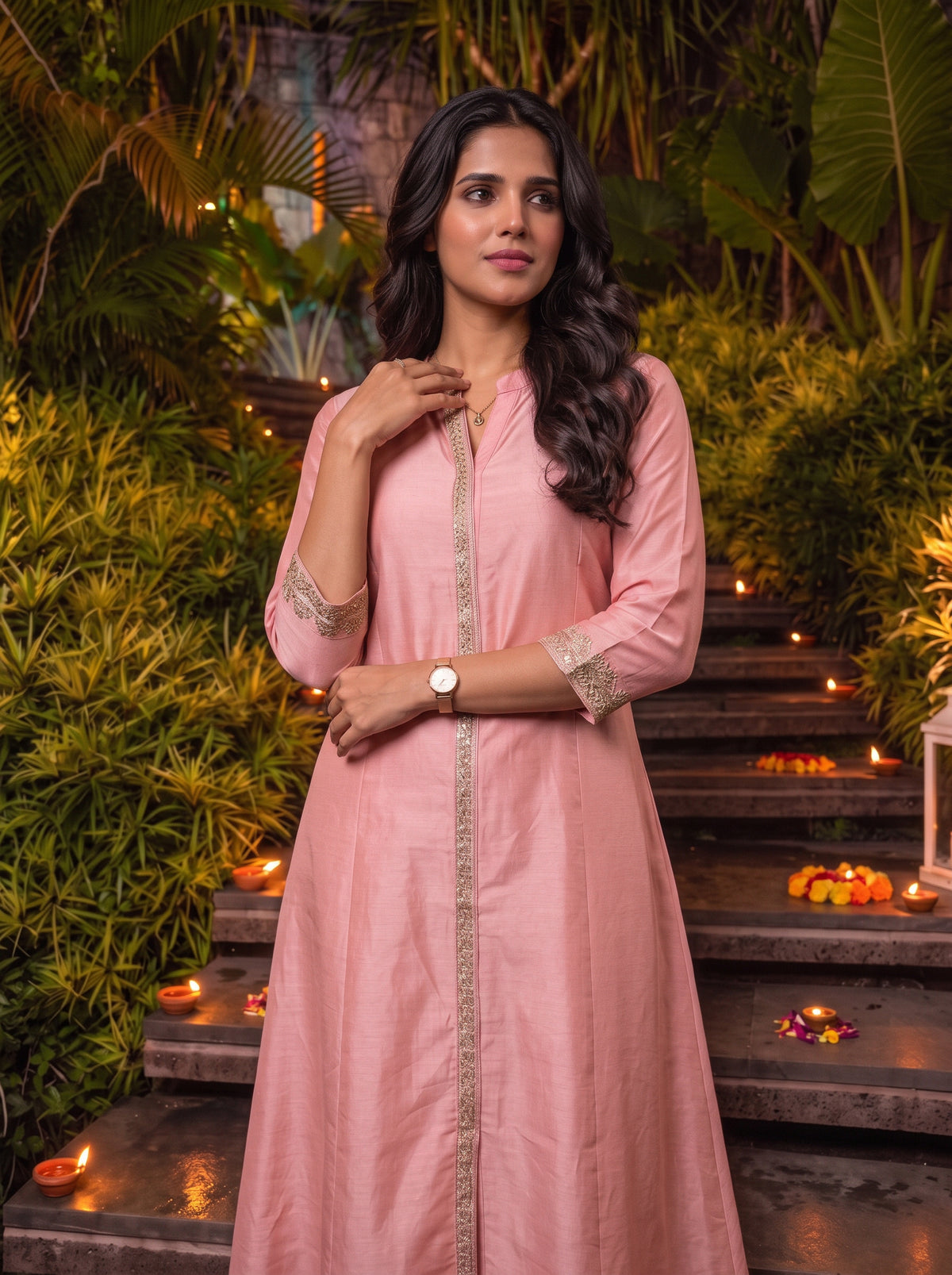 Viscose Embroidered A-Line Calf Length Kurta