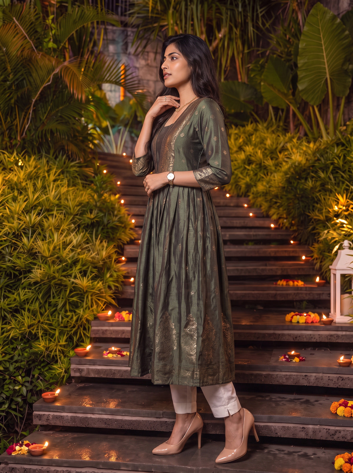 Viscose Printed Flared Calf Length Kurta