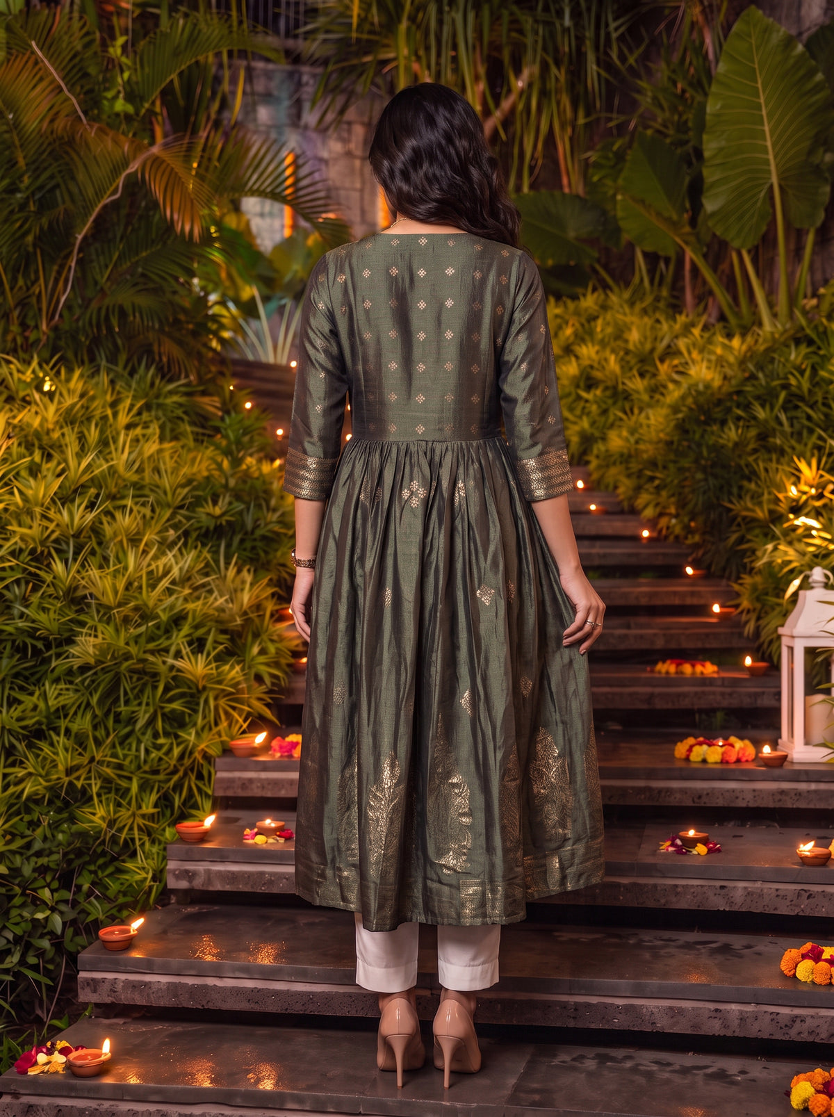Viscose Printed Flared Calf Length Kurta