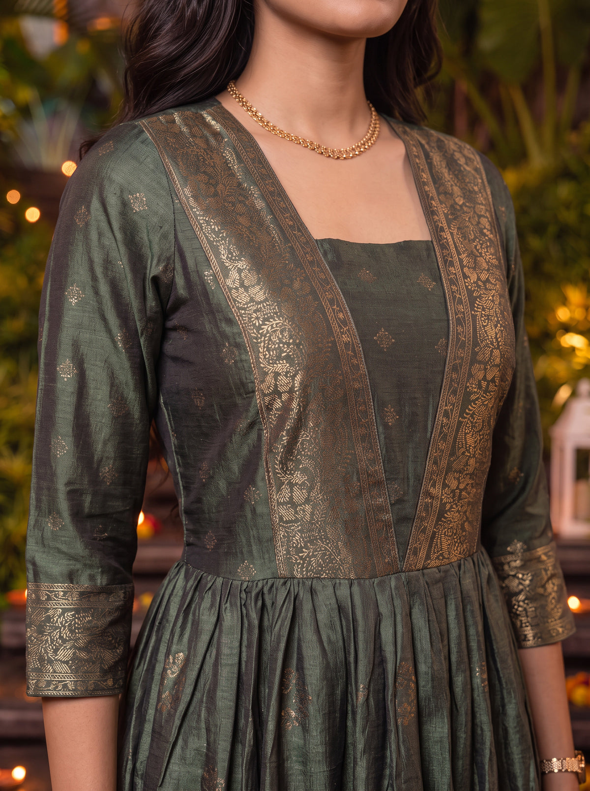 Buy Viscose Printed Flared Calf Length Kurta-Green