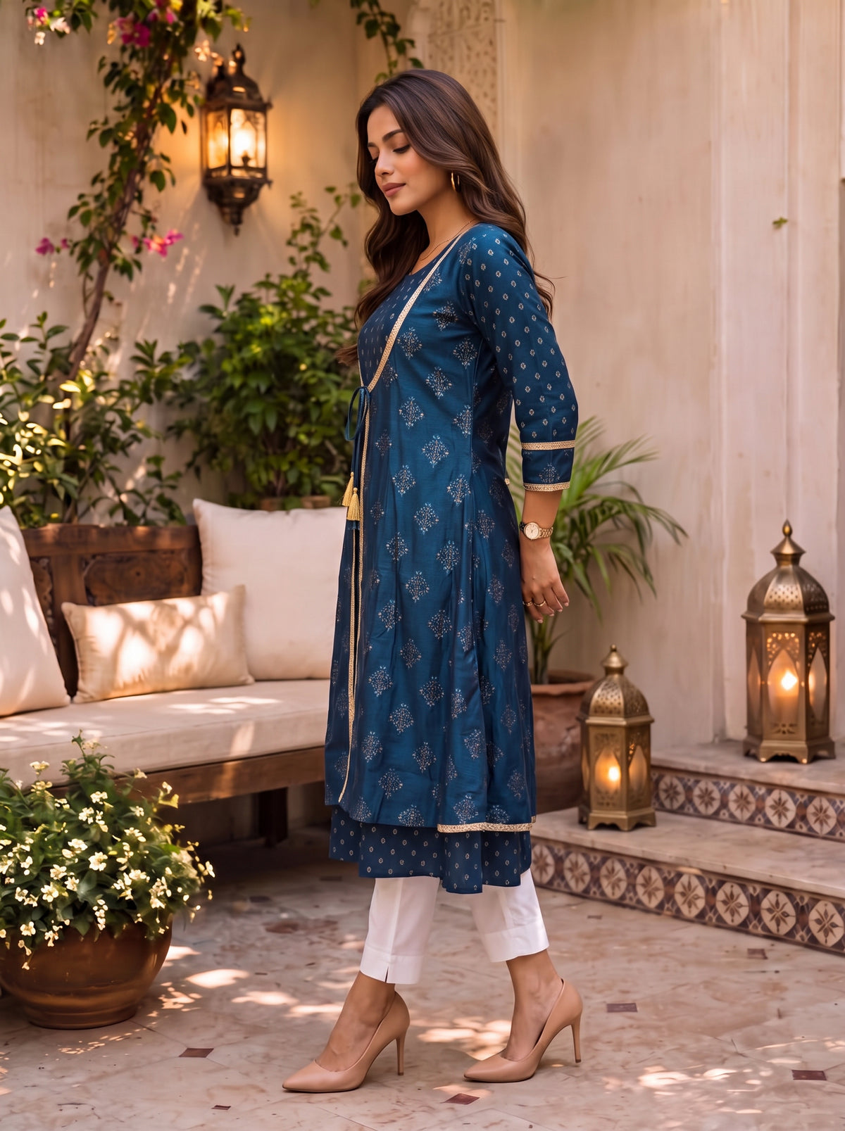 Viscose Printed Flared Calf Length Kurta