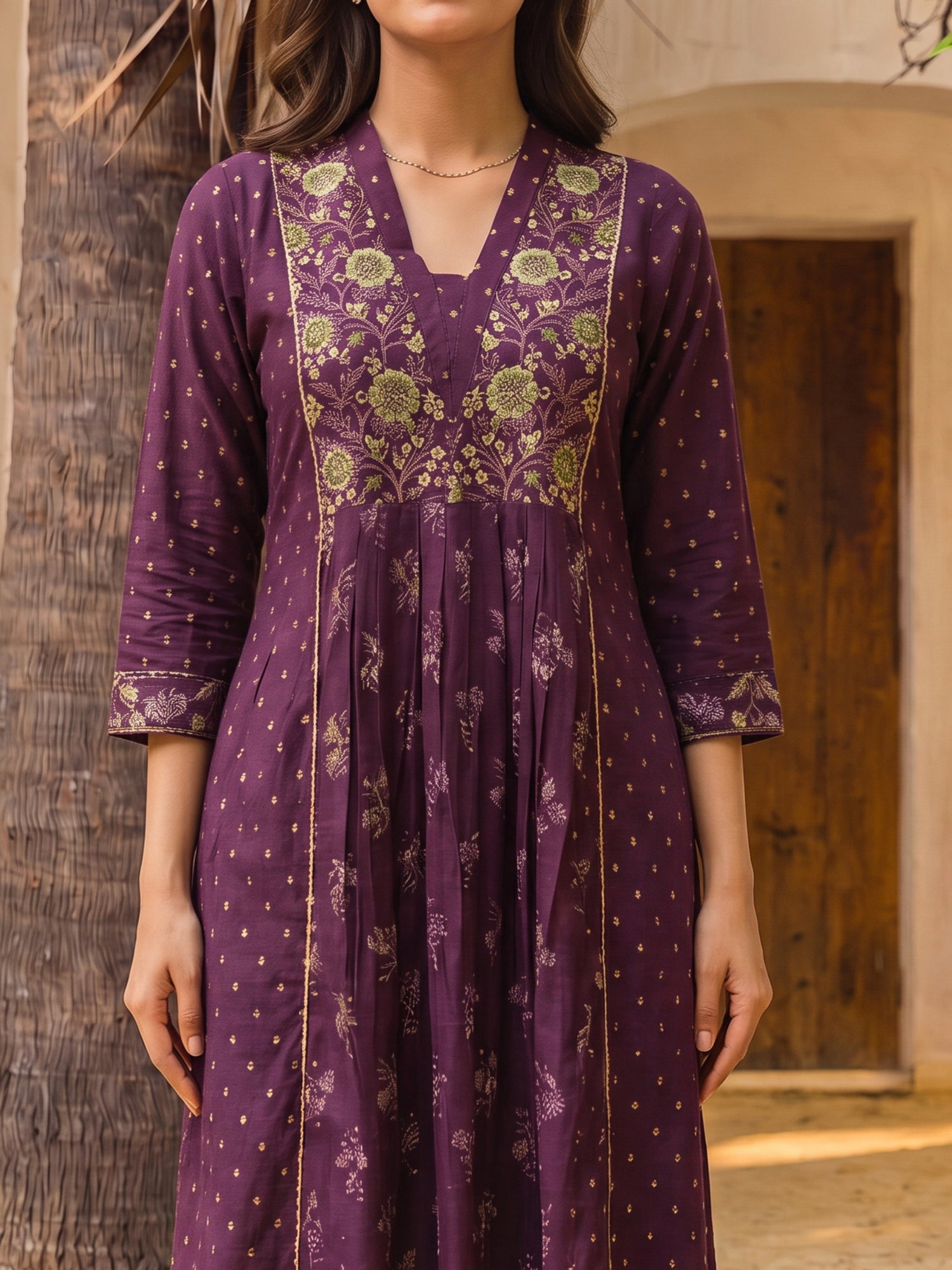 Buy Viscose Embroidered Straight Calf Length Kurta-Wine