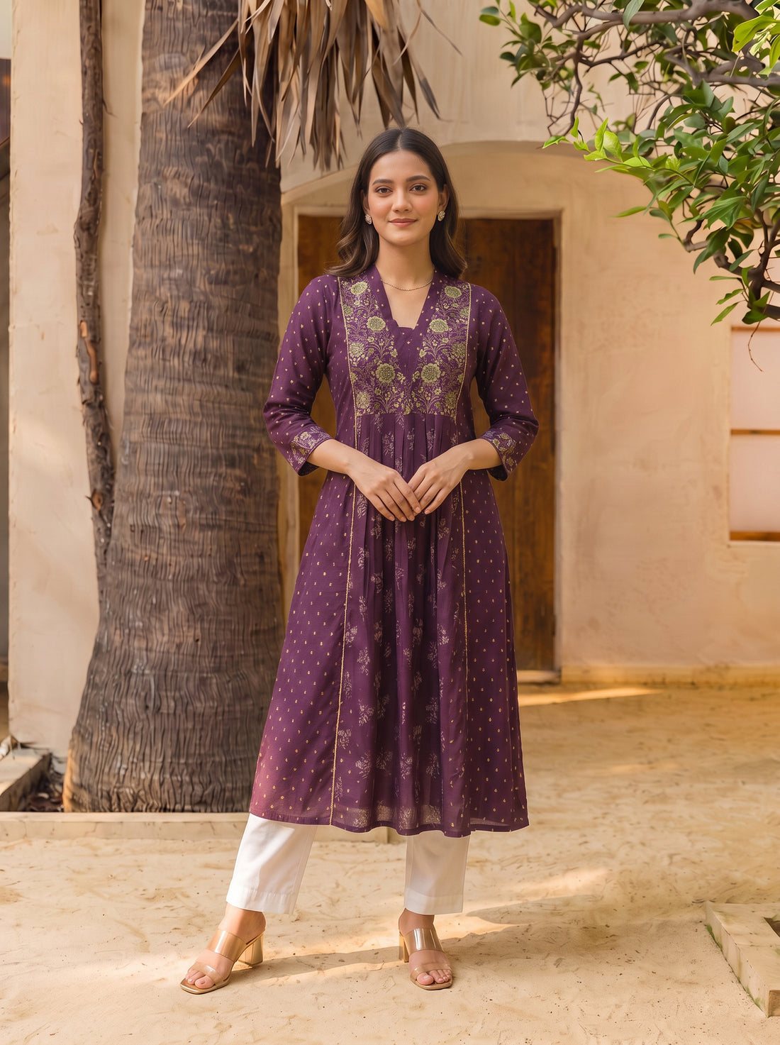 Buy Viscose Embroidered Straight Calf Length Kurta-Wine