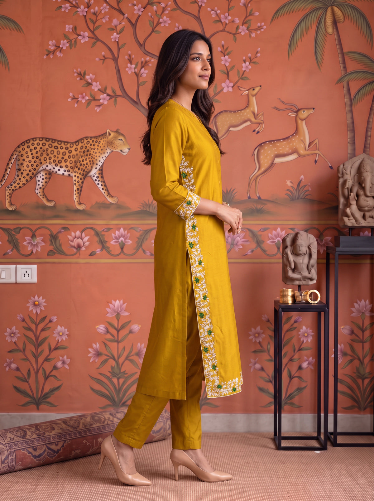 Viscose Embroidered Straight Calf Length Kurta With Pant and Dupatta