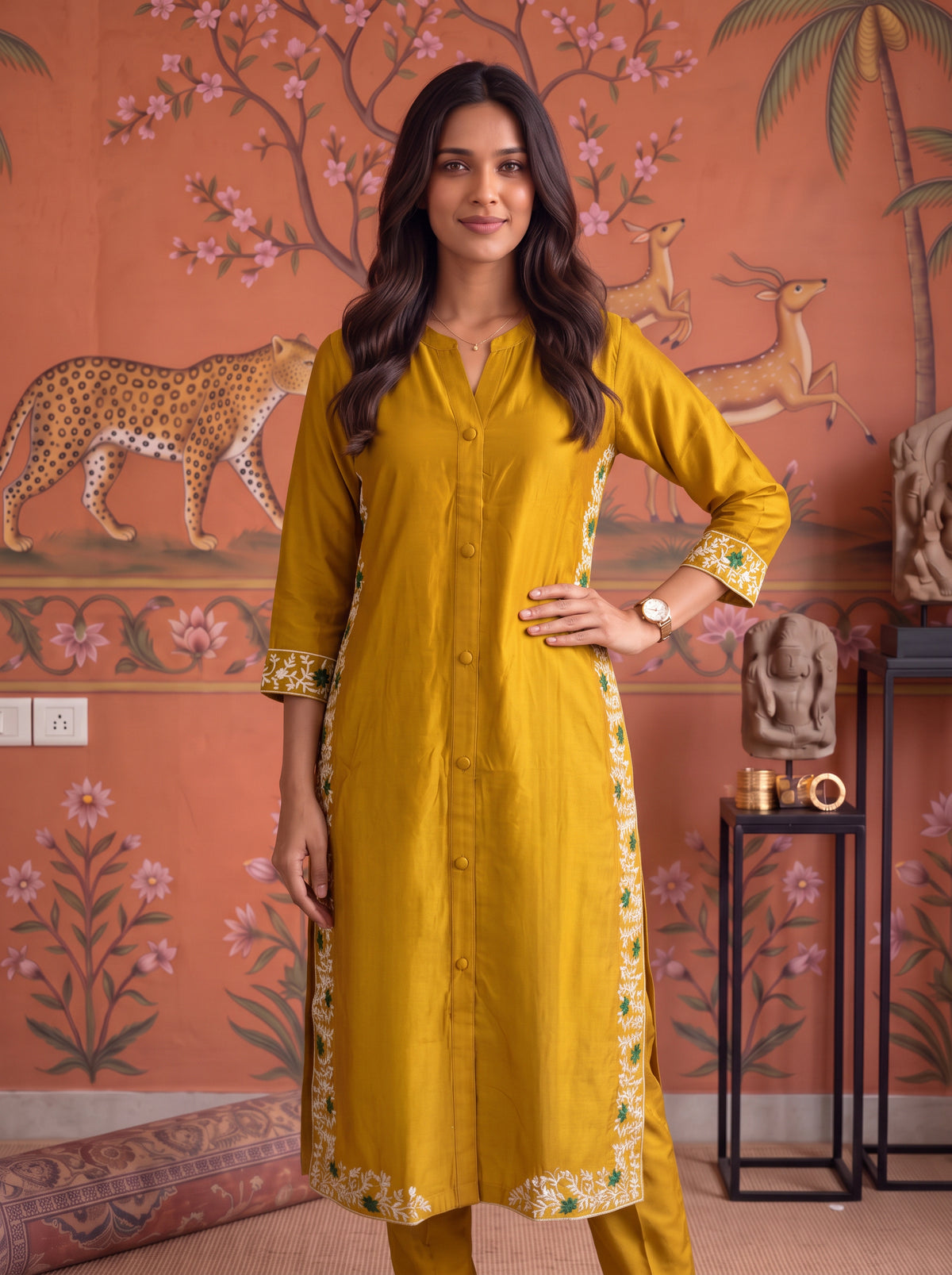 Viscose Embroidered Straight Calf Length Kurta With Pant and Dupatta