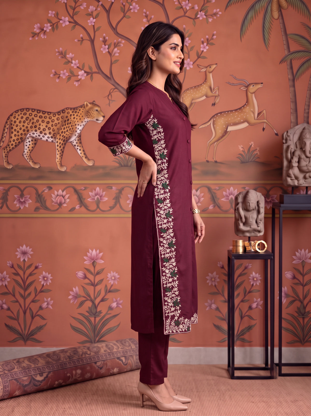 Viscose Embroidered Straight Calf Length Kurta With Pant and Dupatta